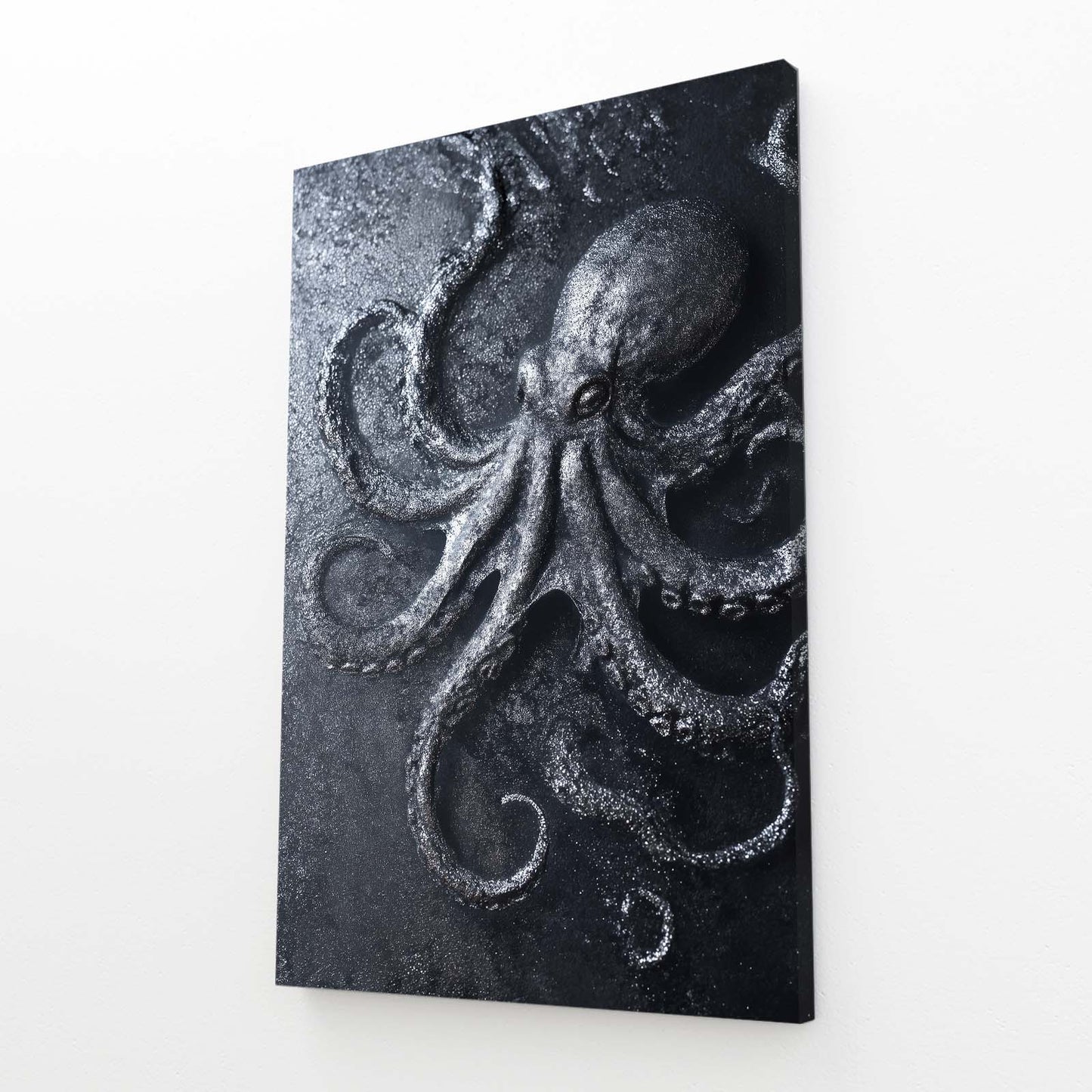 Stone Carved Relief Octopus Wall Art – angled canvas view on white background