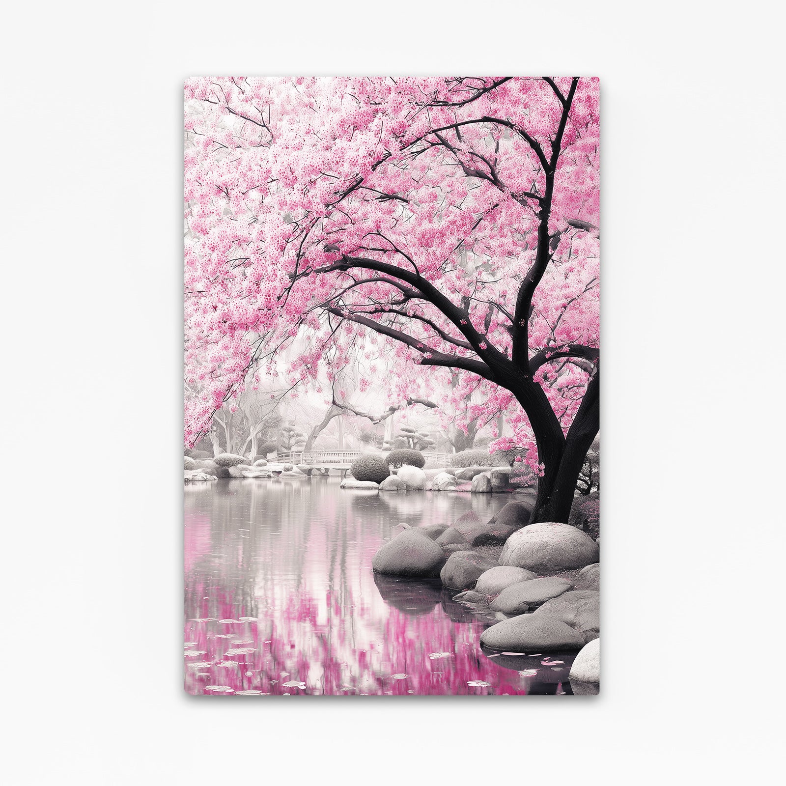 Stone Garden Pond Cherry Blossom Wall Decor – stone garden pond cherry blossom canvas print