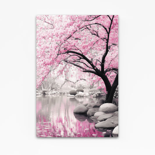 Stone Garden Pond Cherry Blossom Wall Decor – stone garden pond cherry blossom canvas print