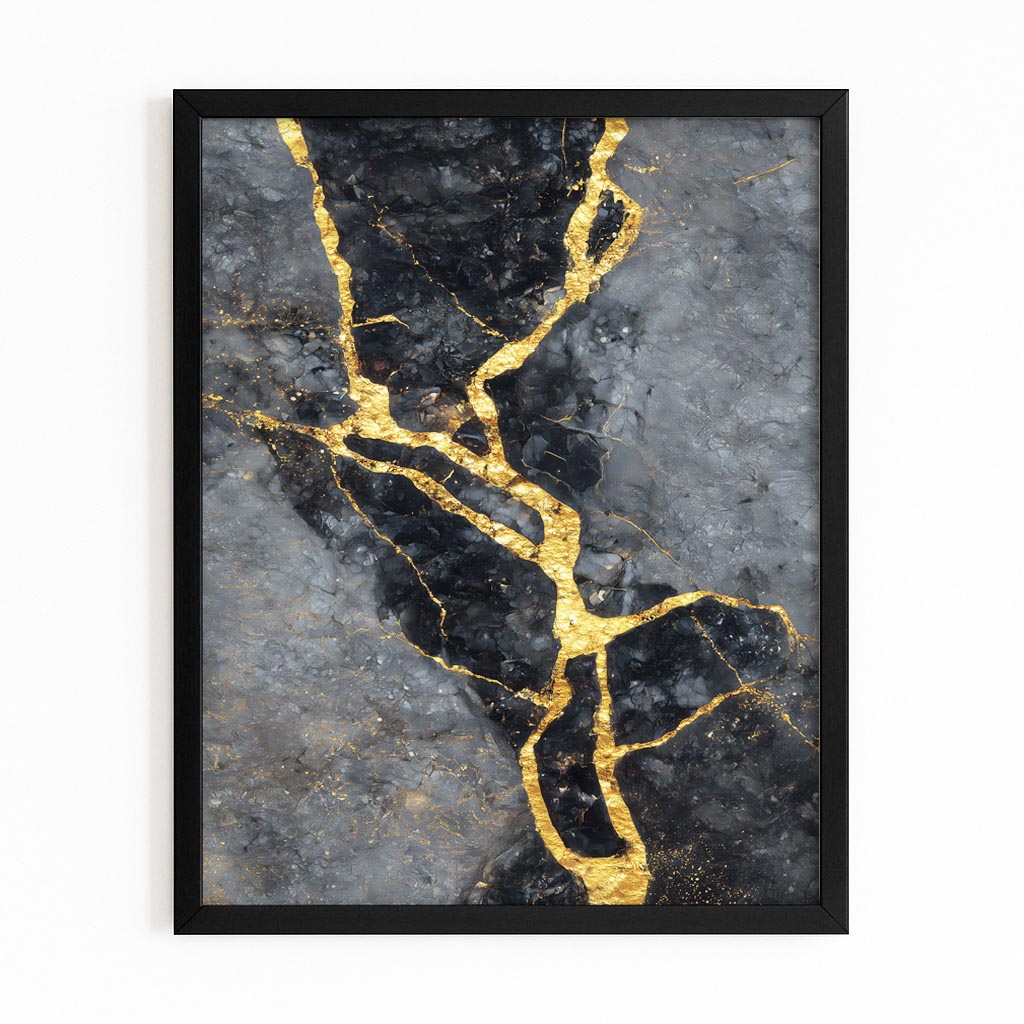 Stone Gold Seam Wall Art – with Premium Black frame on white background