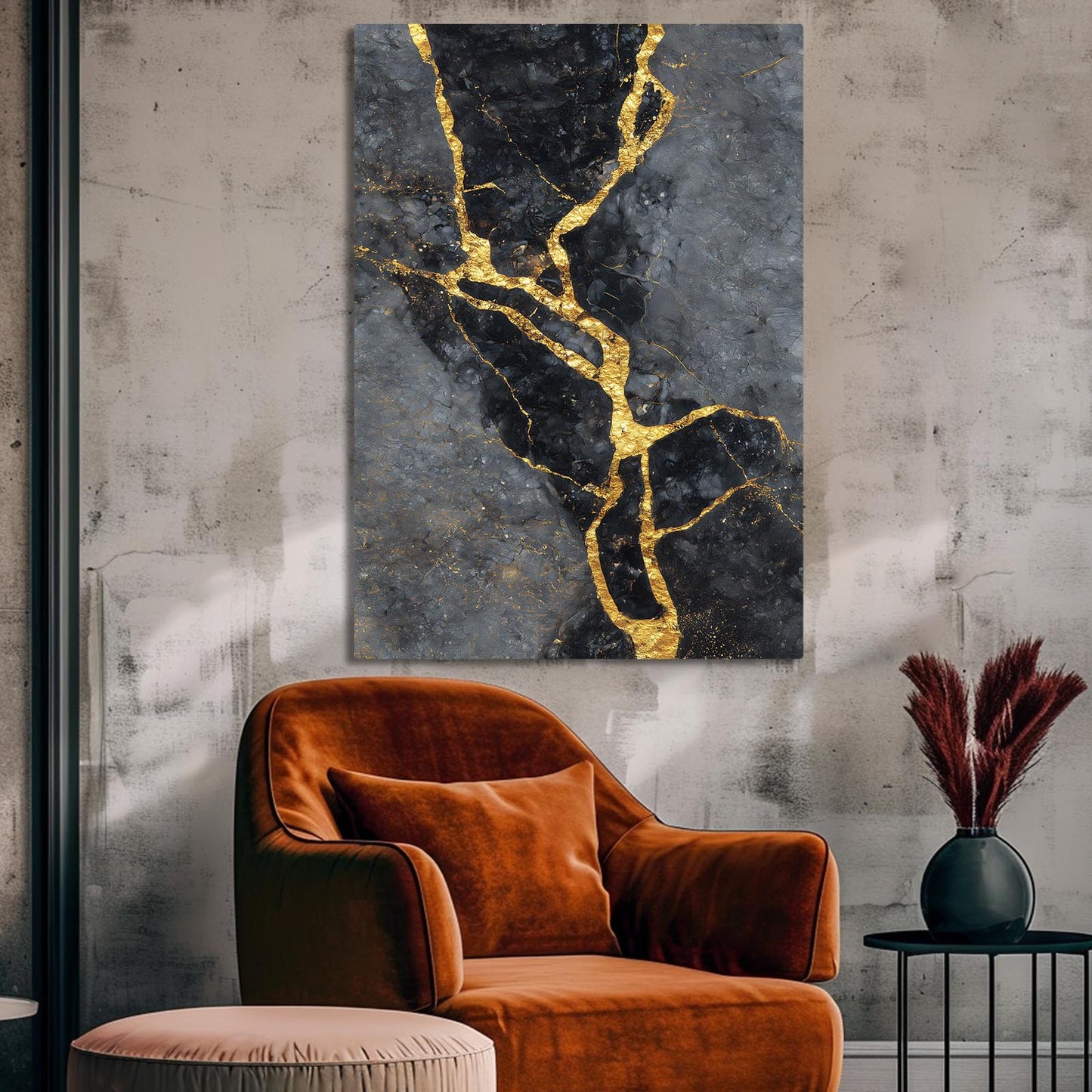 Stone Gold Seam Wall Art – styled in a furnished interior