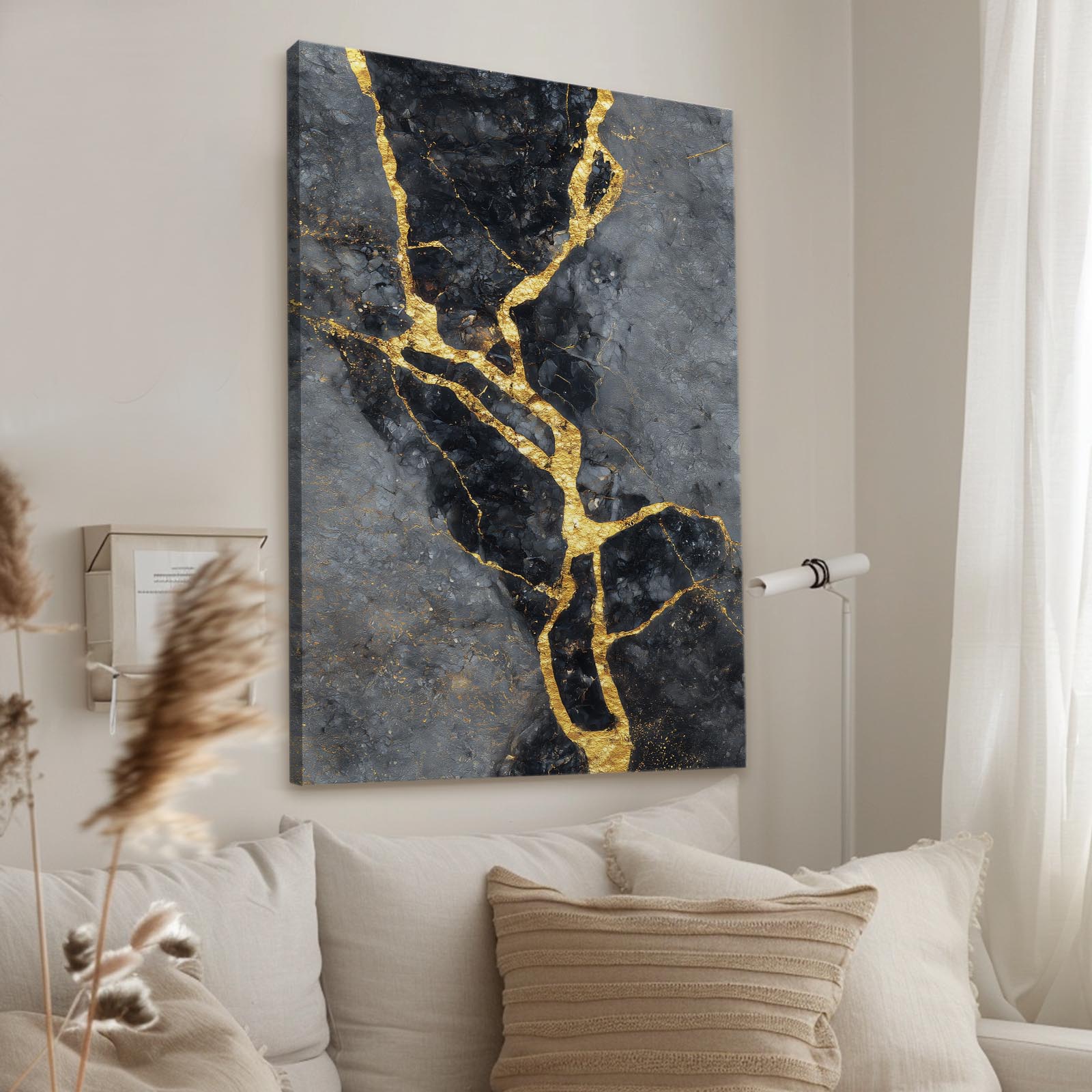 Stone Gold Seam Wall Art – styled in a furnished interior
