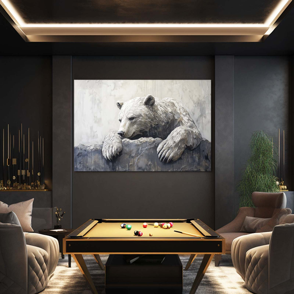 Stone Ledge Rest Bear Prints — contemporary canvas print, styled in a furnished interior