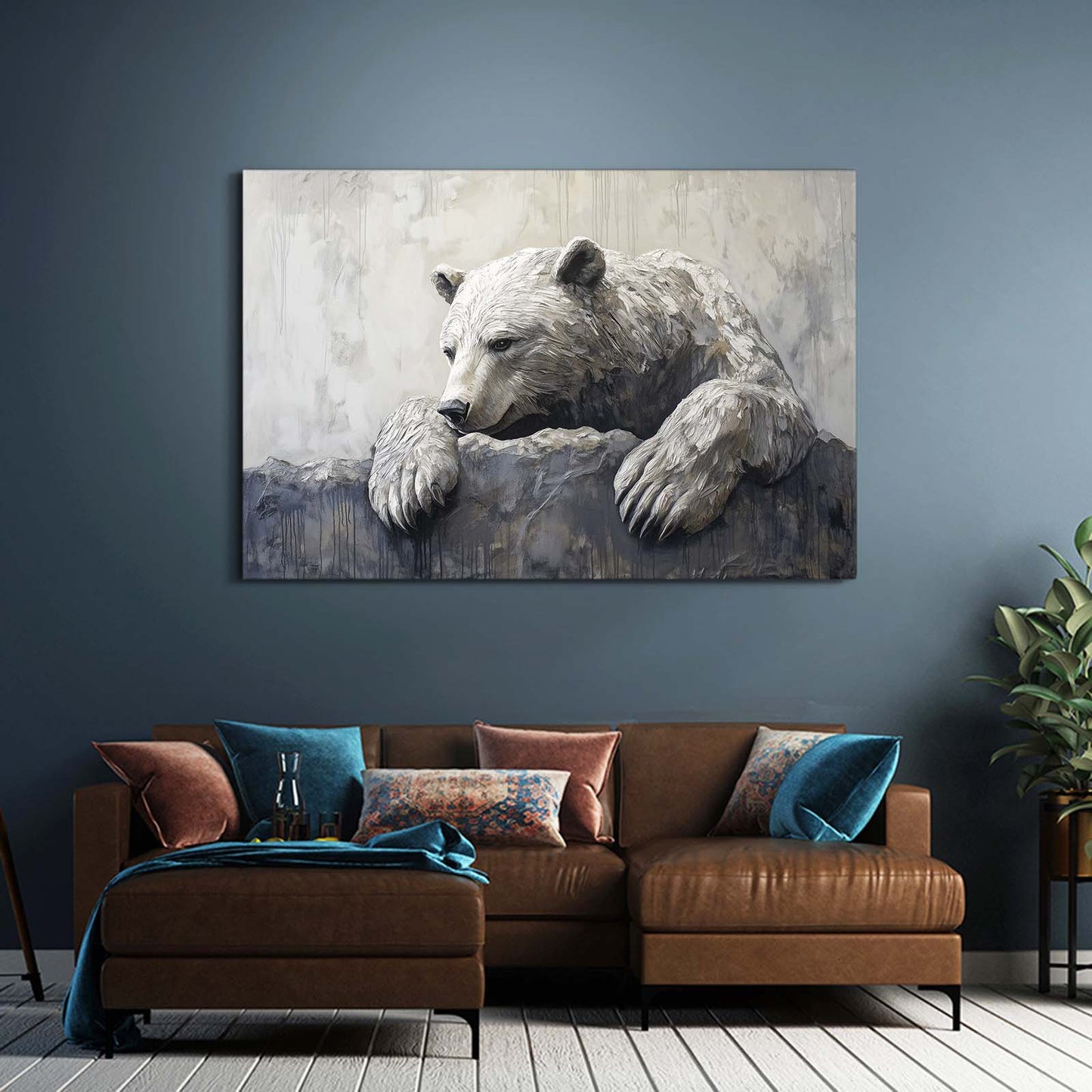 Stone Ledge Rest Bear Prints — contemporary canvas print, styled in a furnished interior
