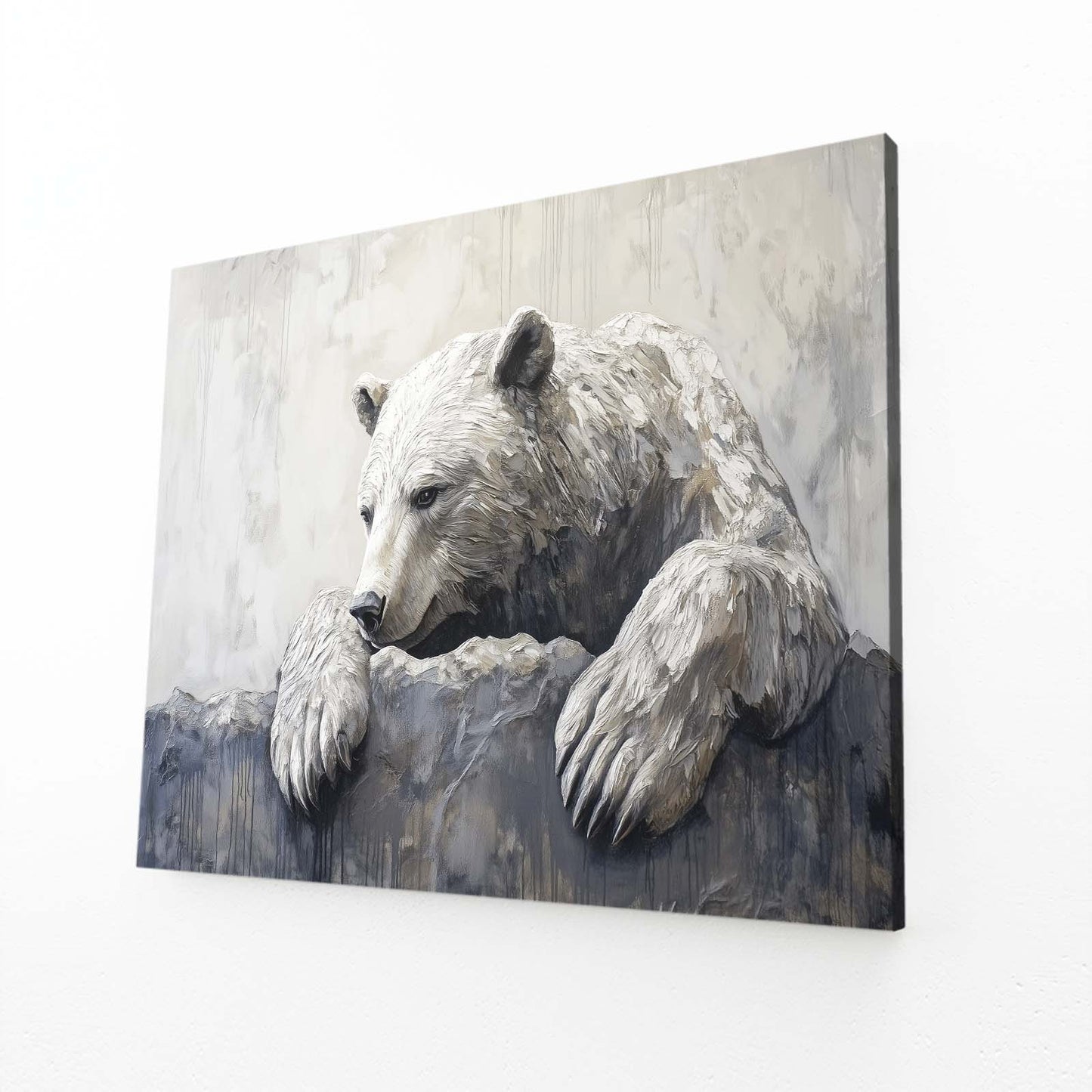 Stone Ledge Rest Bear Prints — contemporary canvas print, angled canvas view on white background