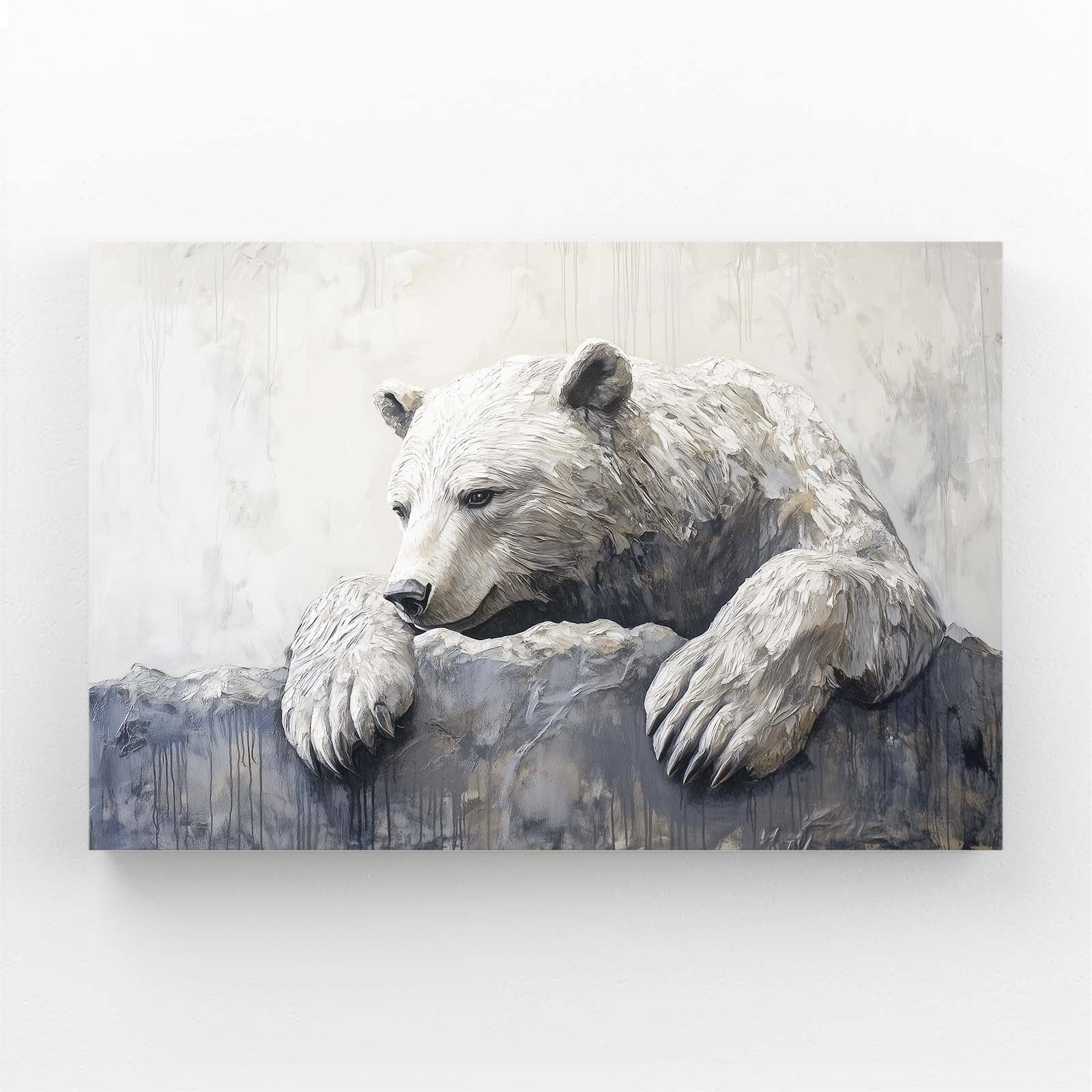Stone Ledge Rest Bear Prints — contemporary canvas print, angled canvas view on white background