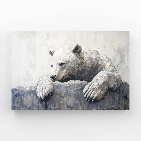 Stone Ledge Rest Bear Prints — contemporary canvas print, angled canvas view on white background