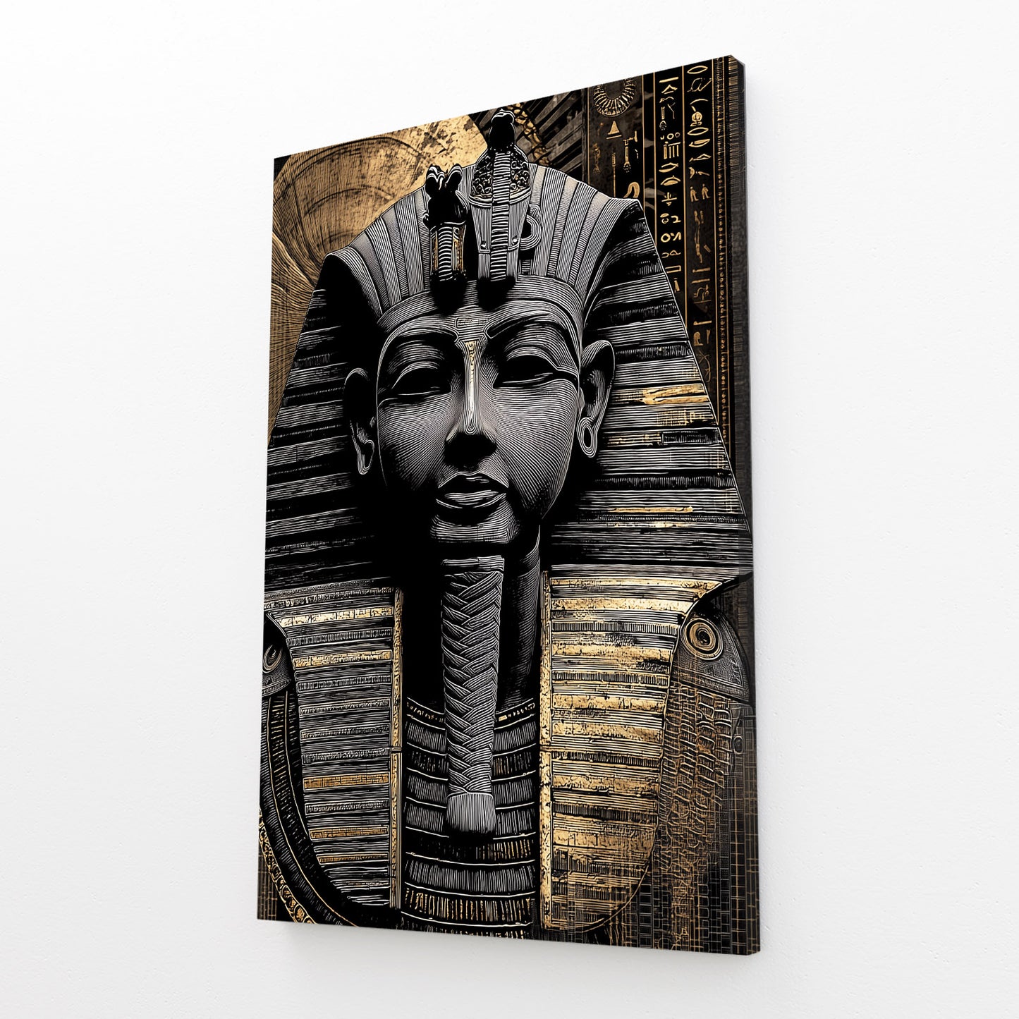 Stone Pharaoh Bust Egyptian Art – angled canvas view on white background