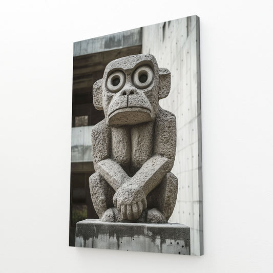 Stone Temple Statue Monkey Prints – angled canvas view on white background