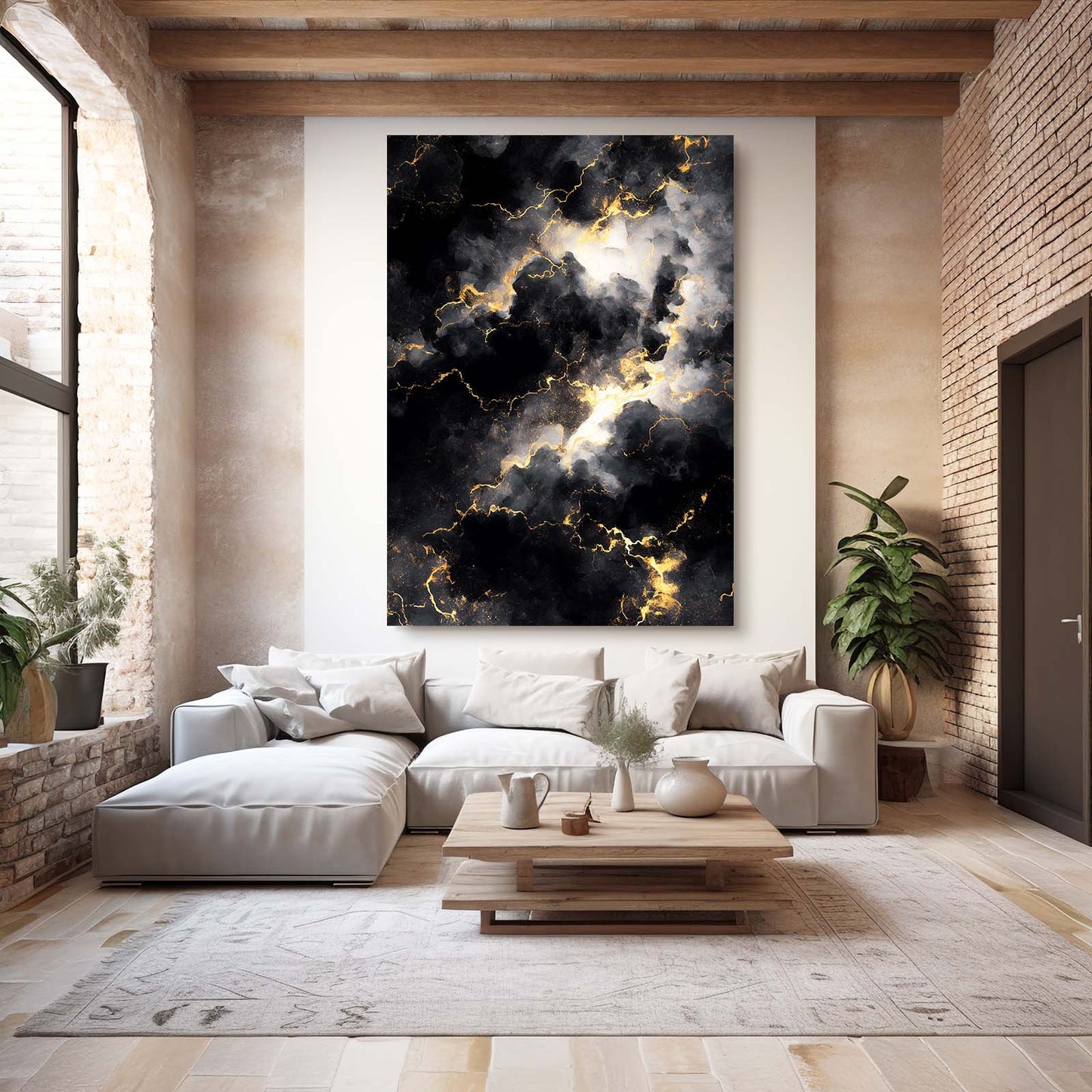 Storm Cloud Veins Gold Wall Art – styled in a furnished interior