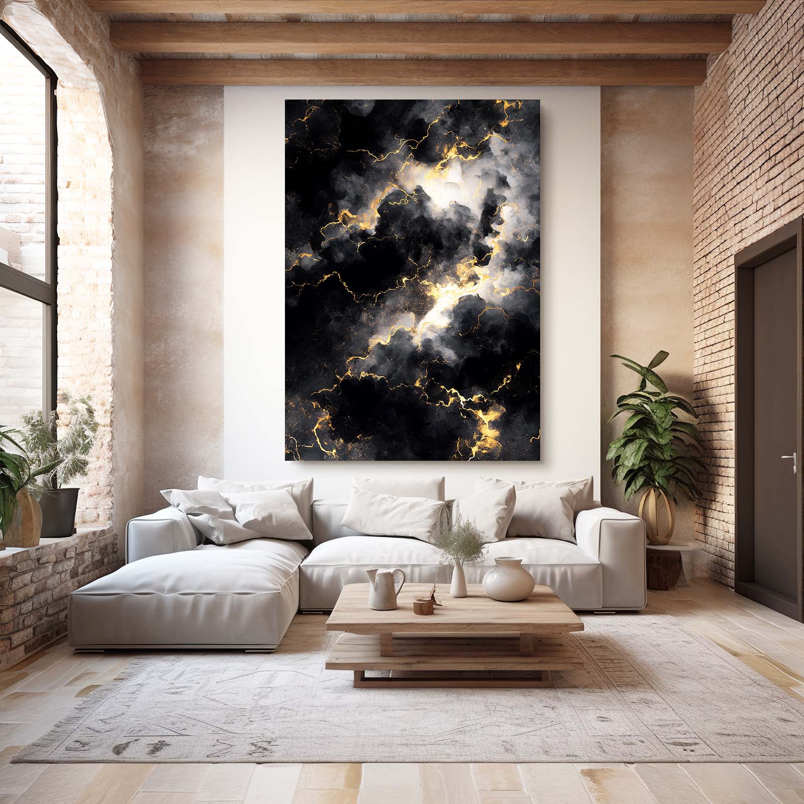 Storm Cloud Veins Gold Wall Art – styled in a furnished interior