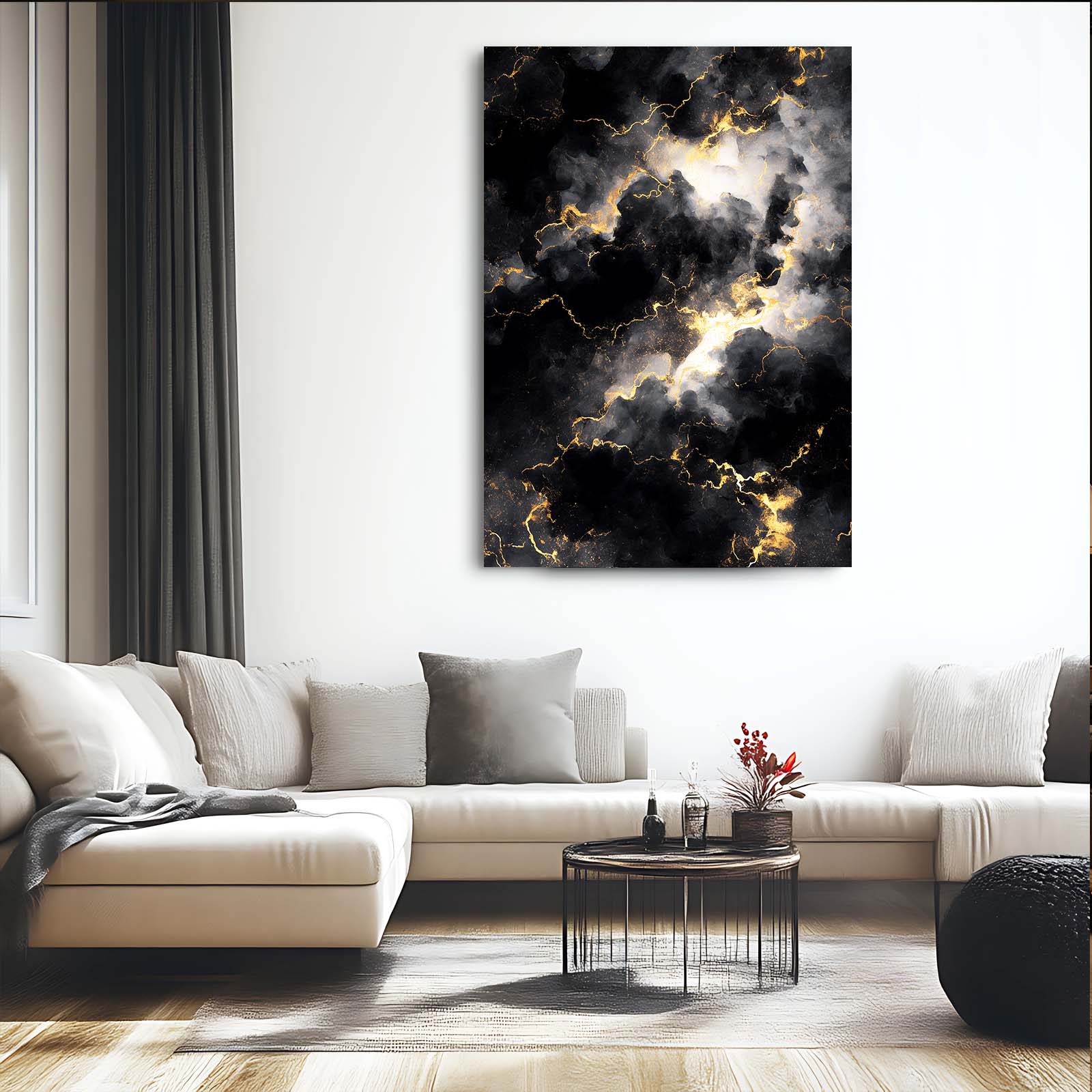 Storm Cloud Veins Gold Wall Art – styled in a furnished interior