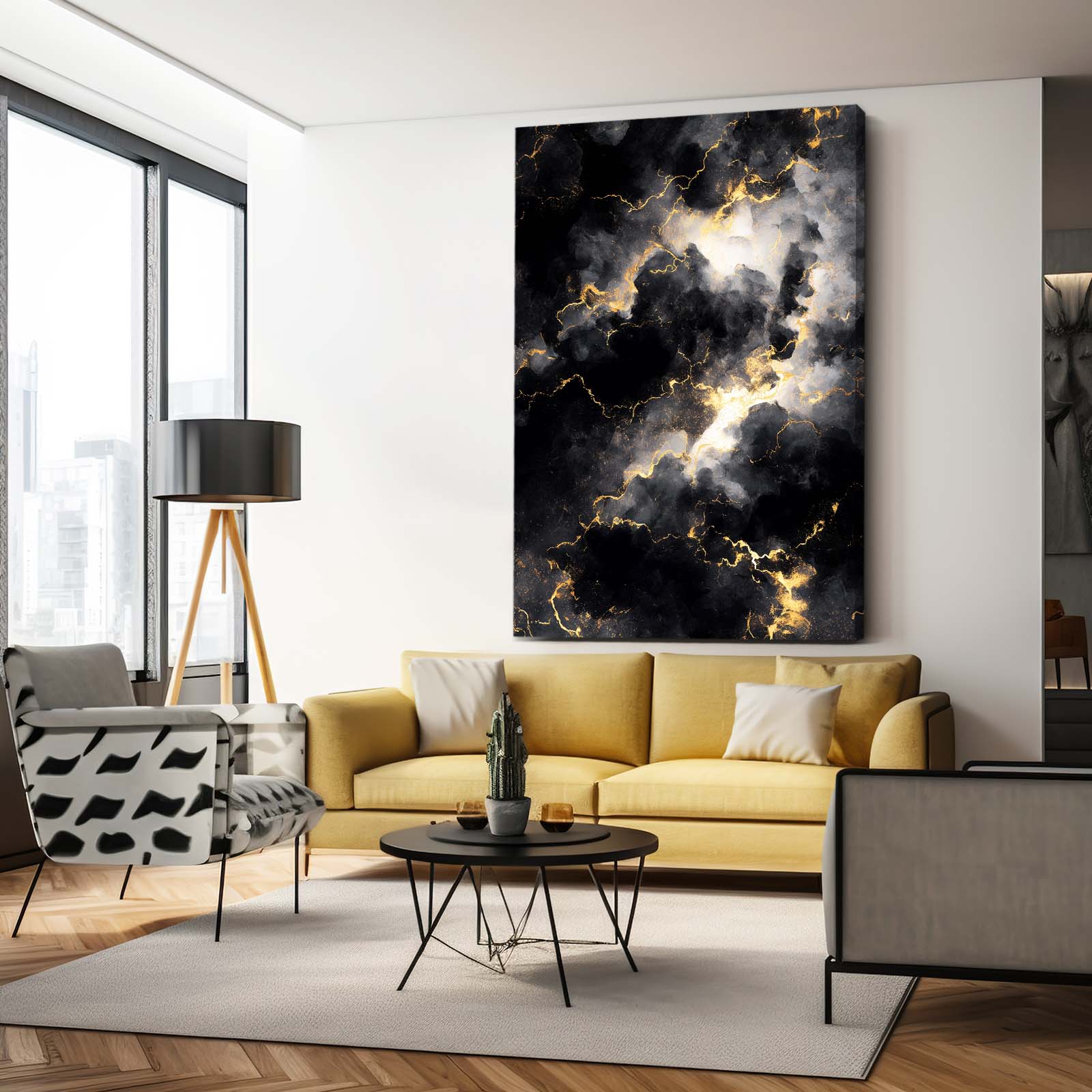 Storm Cloud Veins Gold Wall Art – styled in a furnished interior