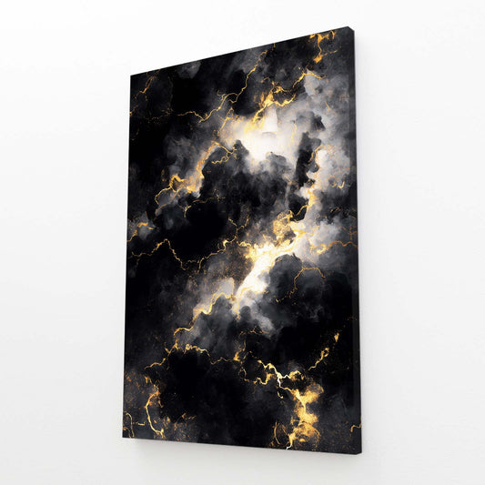 Storm Cloud Veins Gold Wall Art – angled canvas view on white background