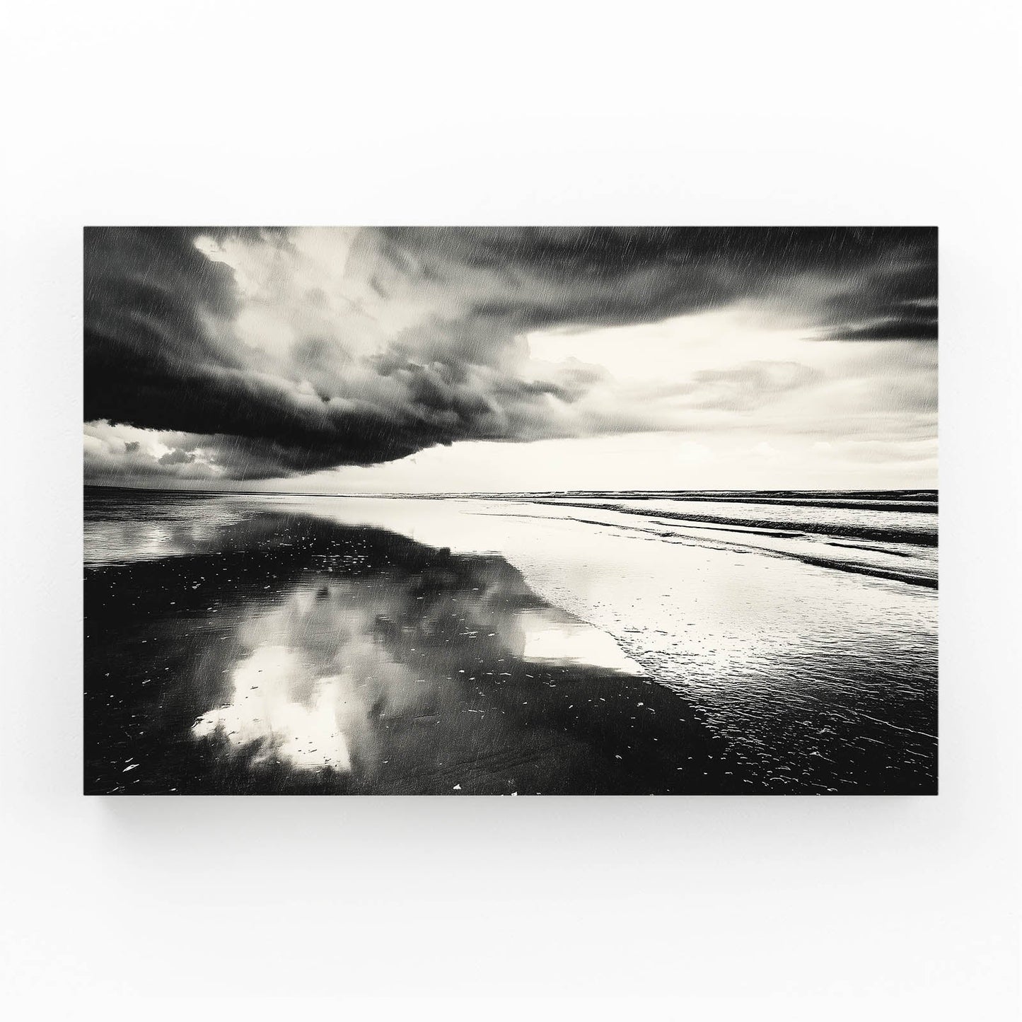 Storm Mirror Ocean Photography – storm clouds mirrored on wet dark sand