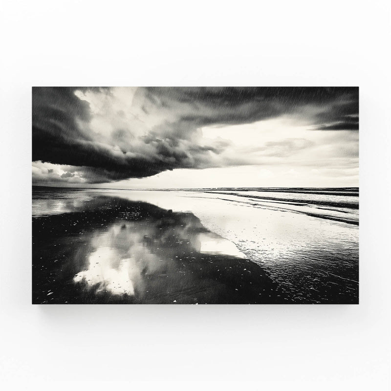 Storm Mirror Ocean Photography – storm clouds mirrored on wet dark sand