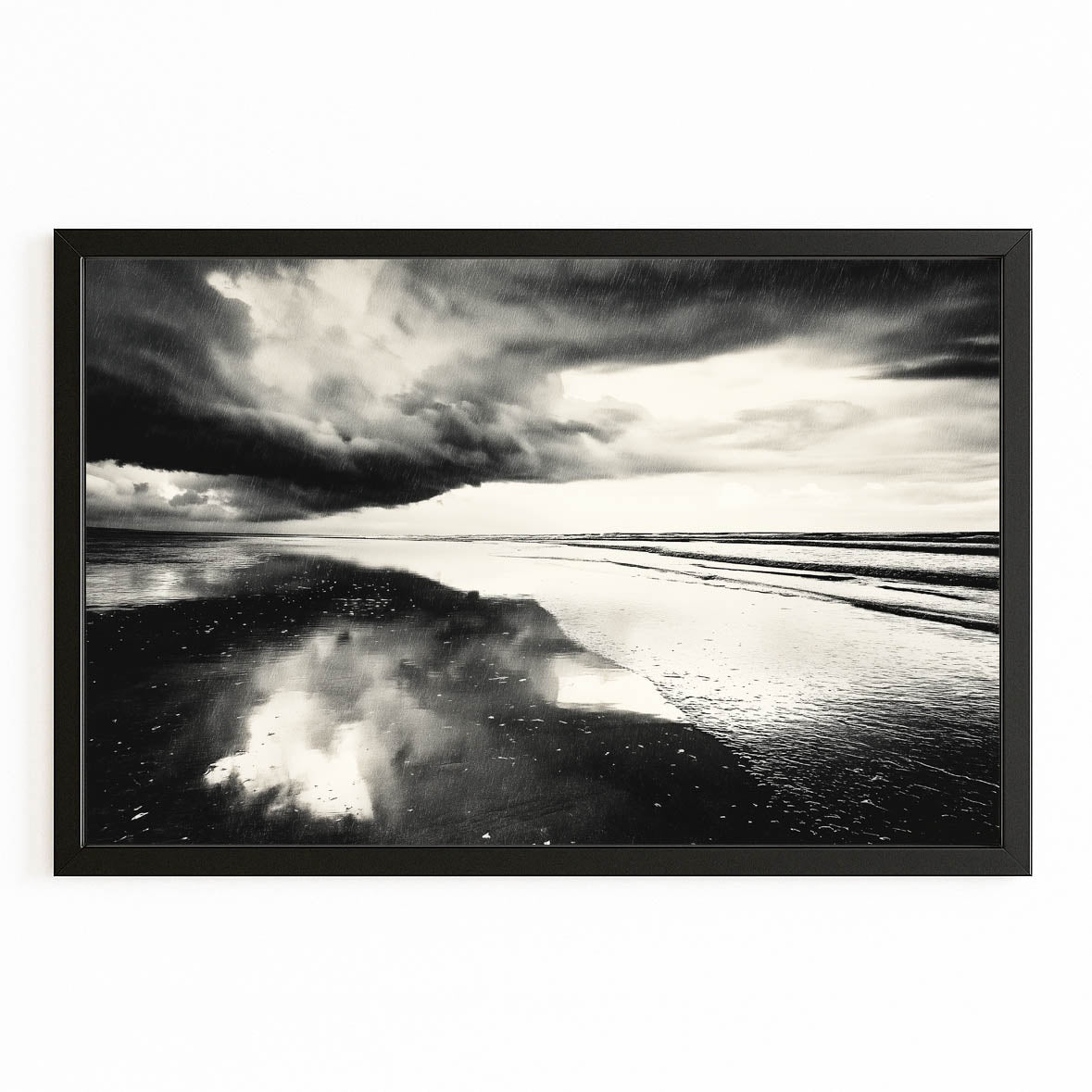 Storm Mirror Ocean Photography — photography canvas print, with Premium Black frame on white background