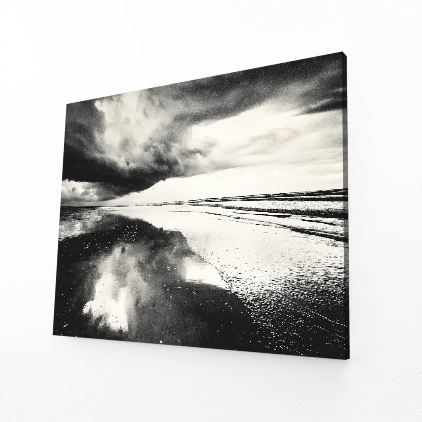 Storm Mirror Ocean Photography – angled canvas view on white background
