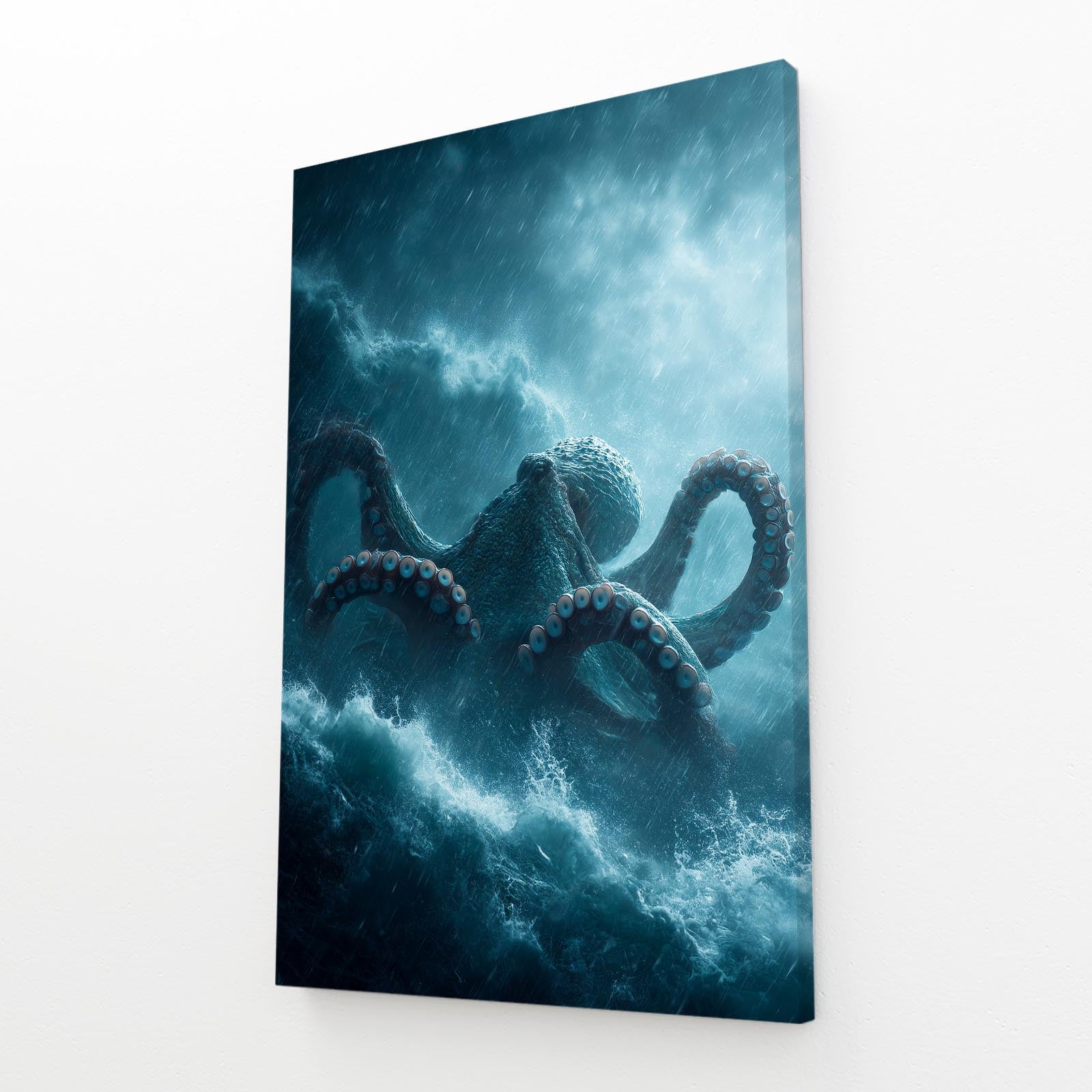 Storm Tentacle Rise Octopus Canvas Art – angled canvas view on white background