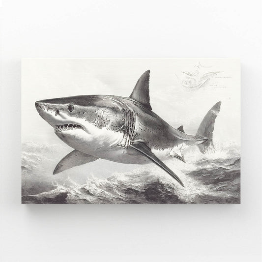 Storm Wave Sketch Shark Prints – angled canvas view on white background