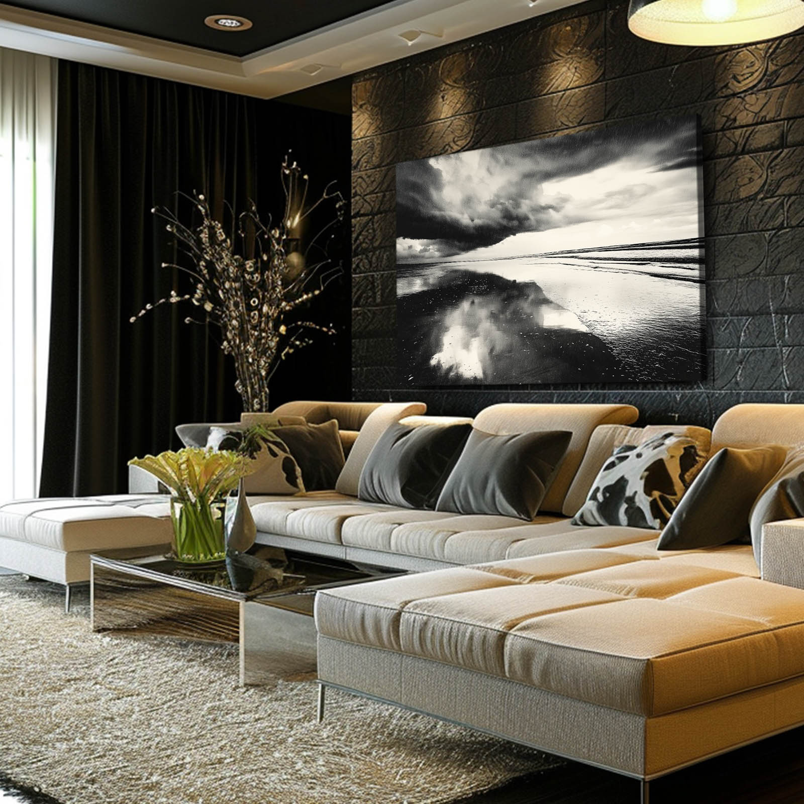 Stormy Seascape Waves Photography Art – styled in a furnished interior