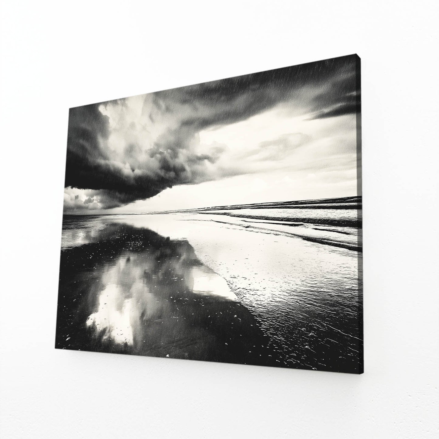 Stormy Seascape Waves Photography Art – angled canvas view on white background