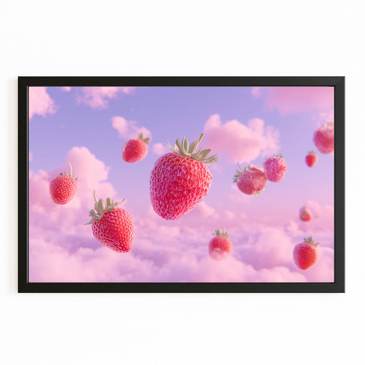 Strawberry Cloud Dream Fruit Prints – with Premium Black frame on white background