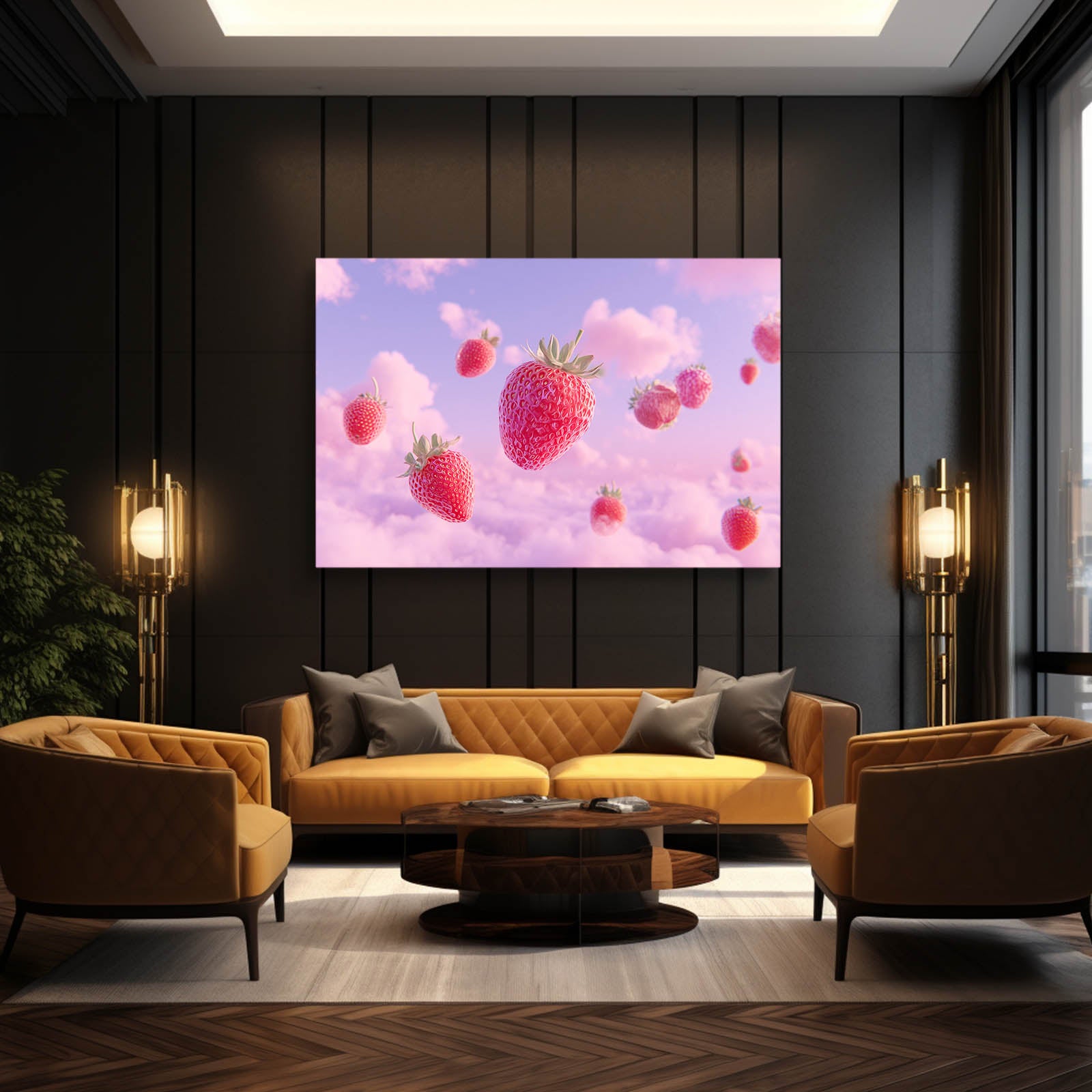 Strawberry Cloud Dream Fruit Prints – styled in a furnished interior