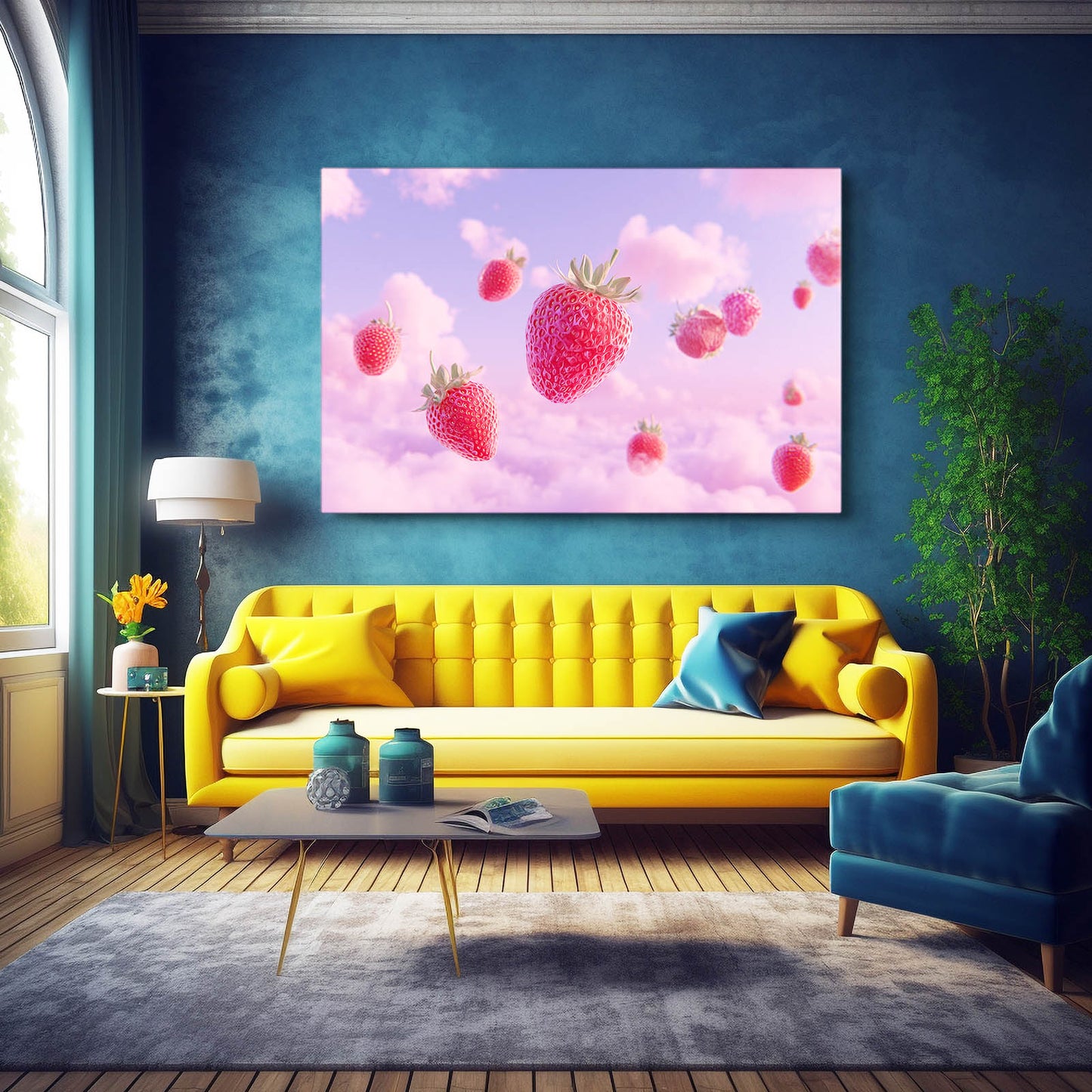 Strawberry Cloud Dream Fruit Prints – styled in a furnished interior