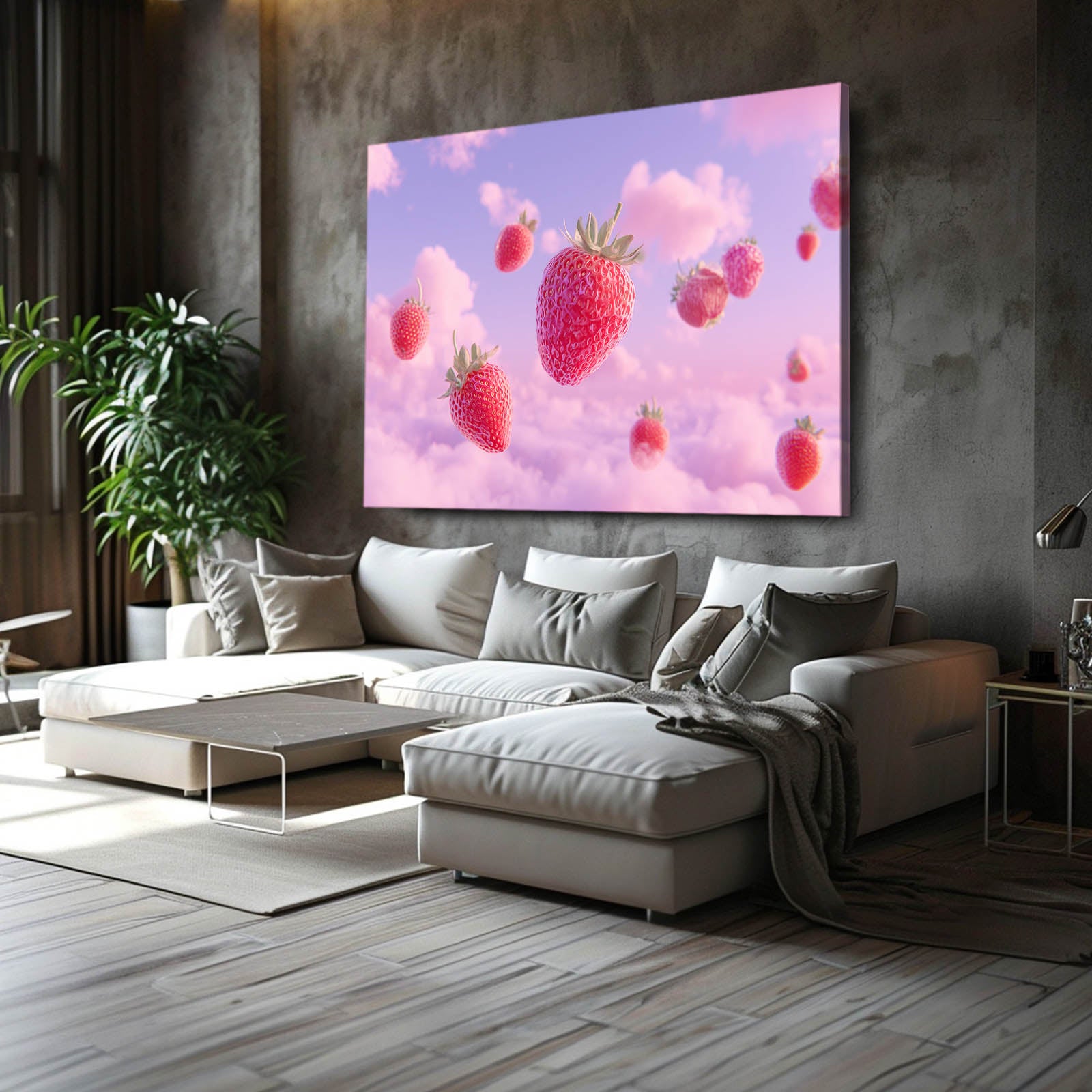 Strawberry Cloud Dream Fruit Prints – styled in a furnished interior