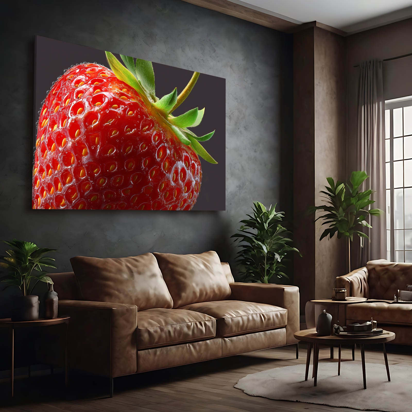 Strawberry Macro Closeup Fruit Wall Art – styled in a furnished interior