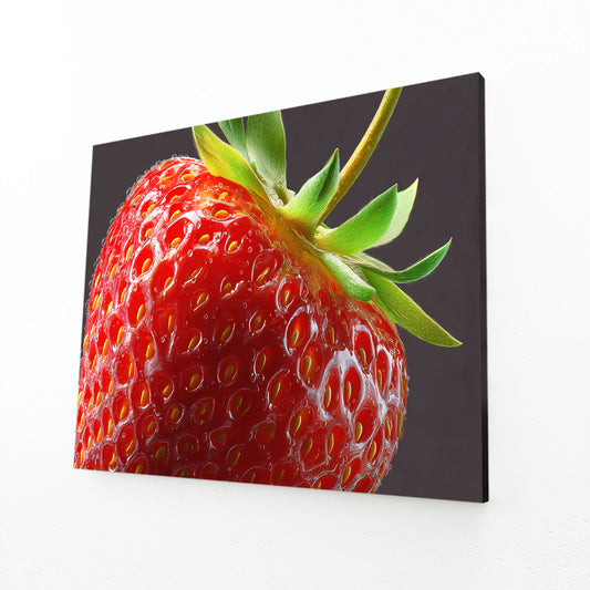 Strawberry Macro Closeup Fruit Wall Art – angled canvas view on white background