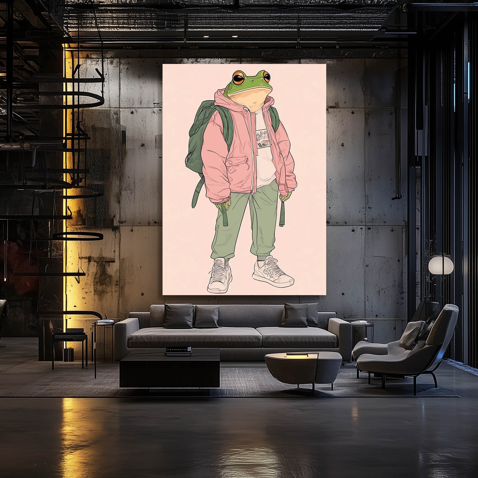 Streetwear Frog Sketch Prints – styled in a furnished interior