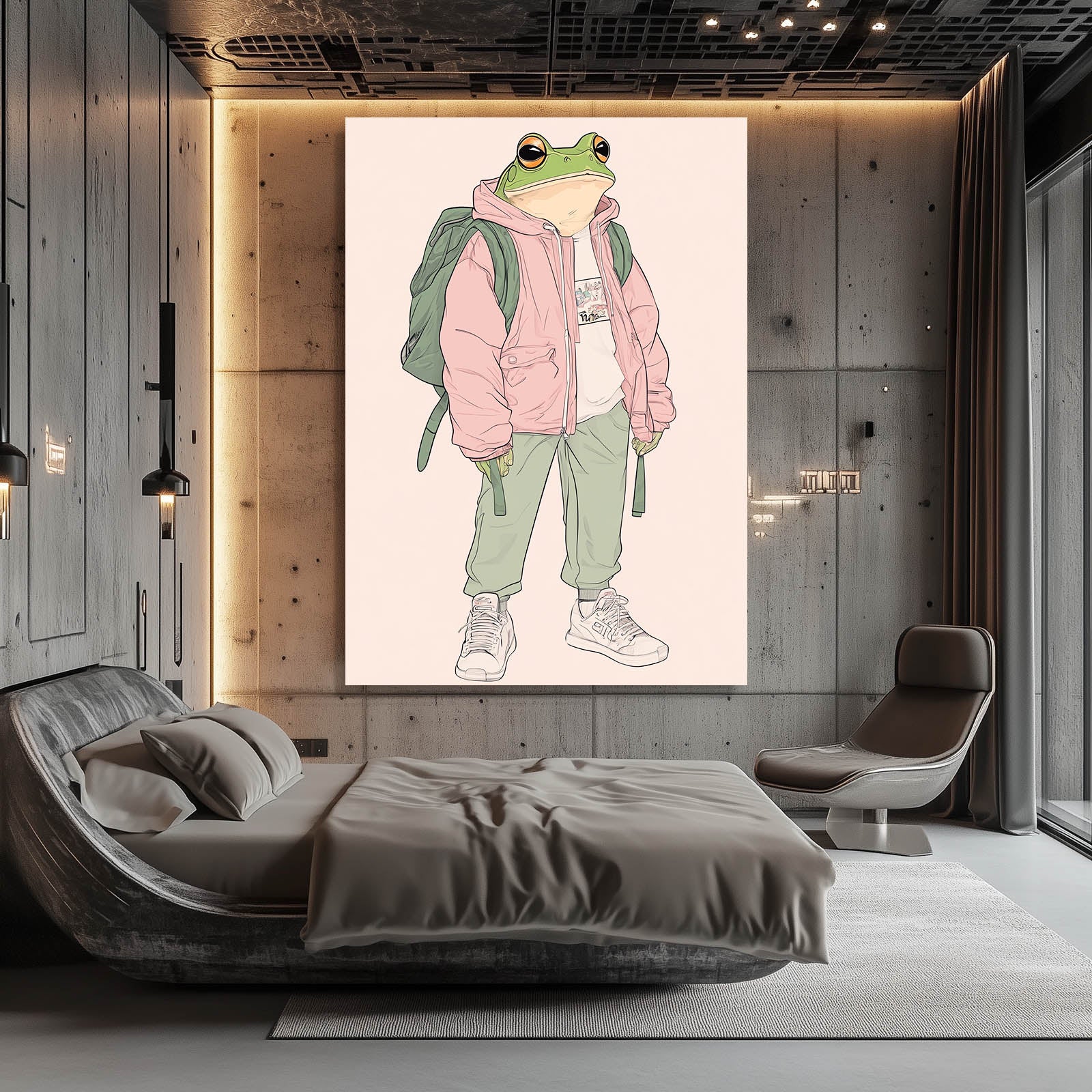 Streetwear Frog Sketch Prints – styled in a furnished interior