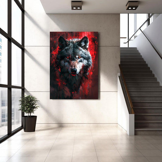 Strong Wolf Art — digital canvas print in red tones, view 3