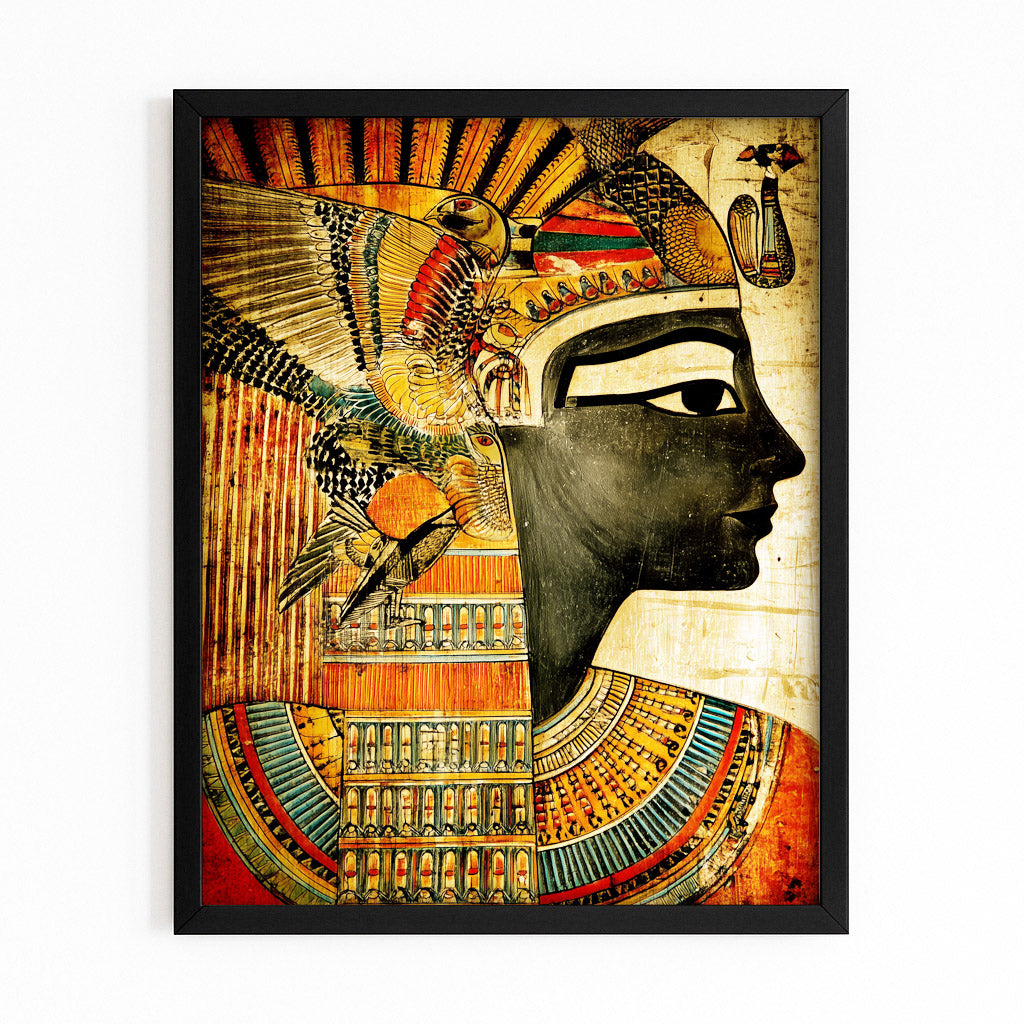 Stylized Pharaoh Headdress Egyptian Wall Decor – with Premium Black frame on white background
