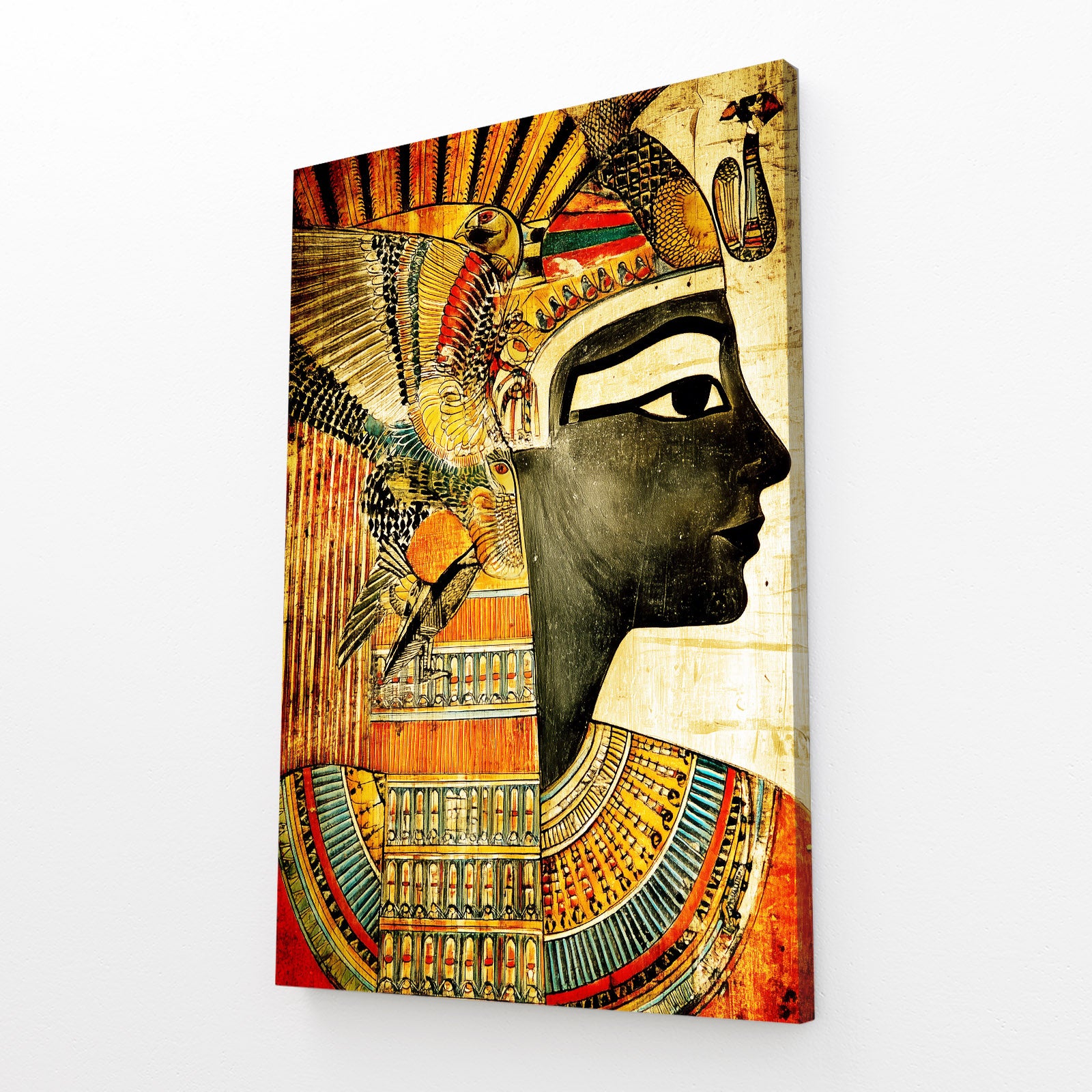 Stylized Pharaoh Headdress Egyptian Wall Decor – angled canvas view on white background