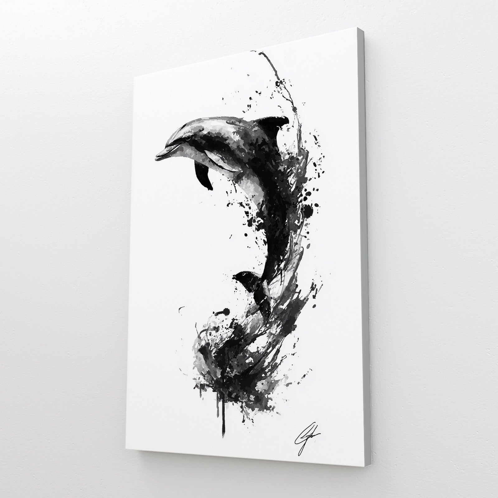 Sumi Ink Dolphin Art – styled in a furnished interior