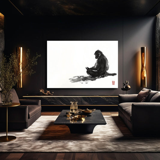 Sumi Ink Meditation Monkey Art – styled in a furnished interior