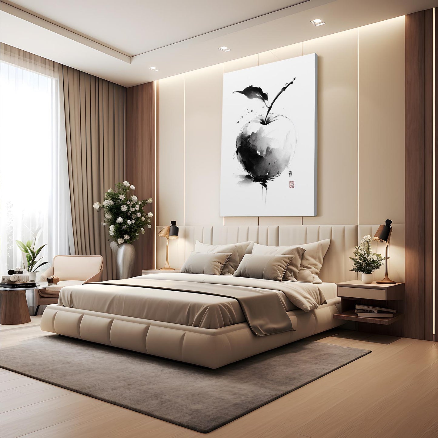 Sumi Ink Wash Apple Wall Decor – styled in a furnished interior