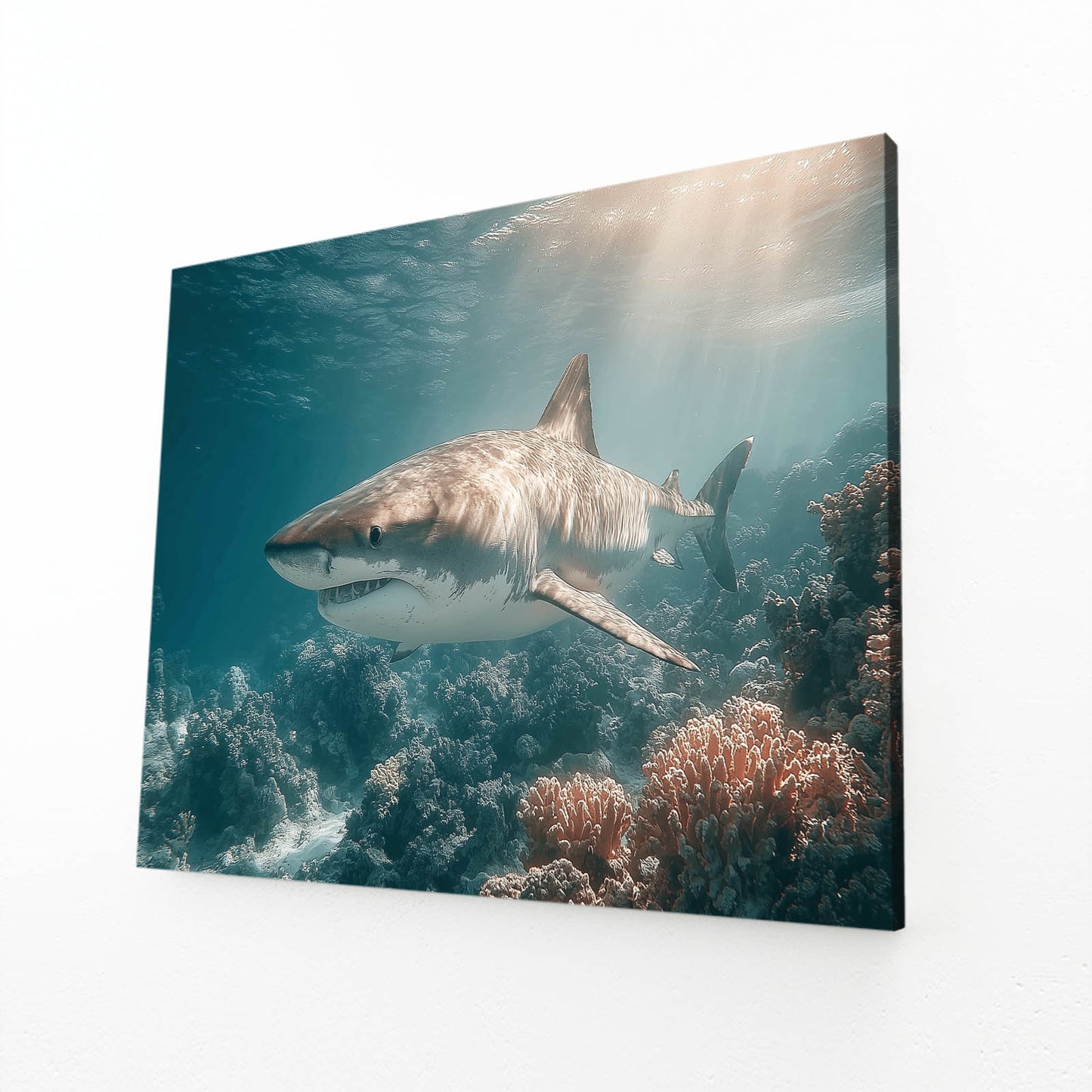 Sunbeam Reef Shark Canvas Art – angled canvas view on white background