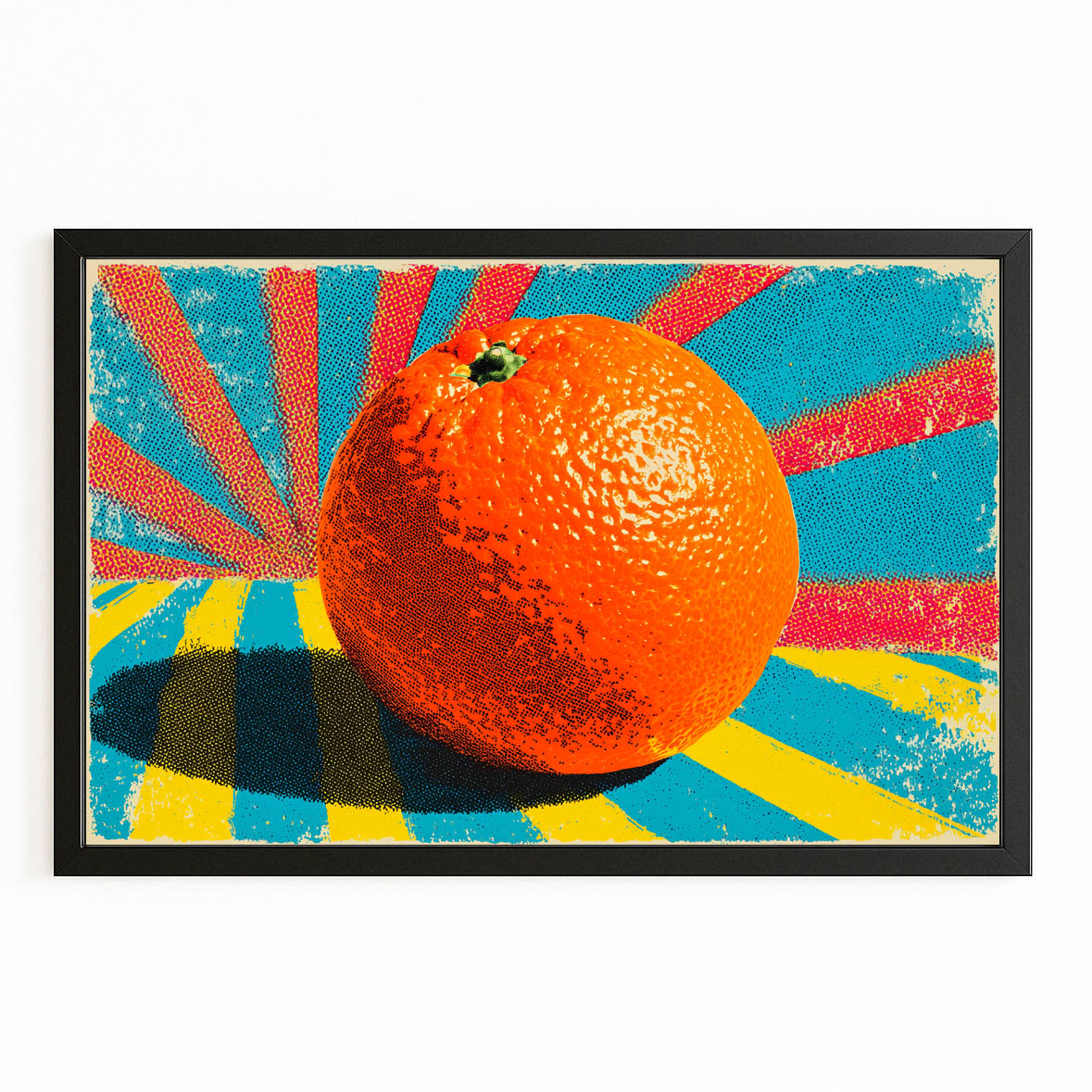 Sunburst Pop Orange Fruit Art – with Premium Black frame on white background