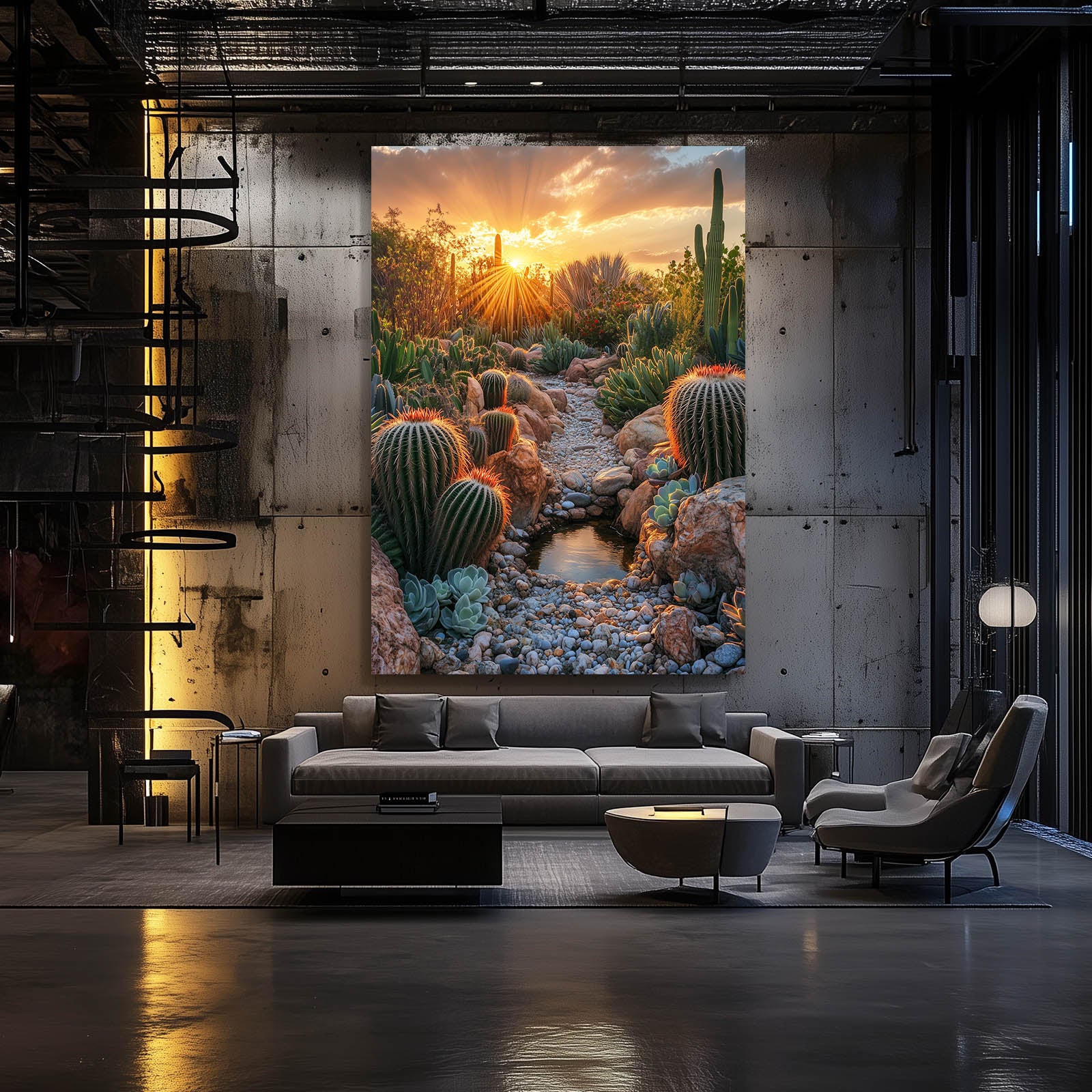 Sunburst Rock Garden Cactus Wall Art – styled in a furnished interior