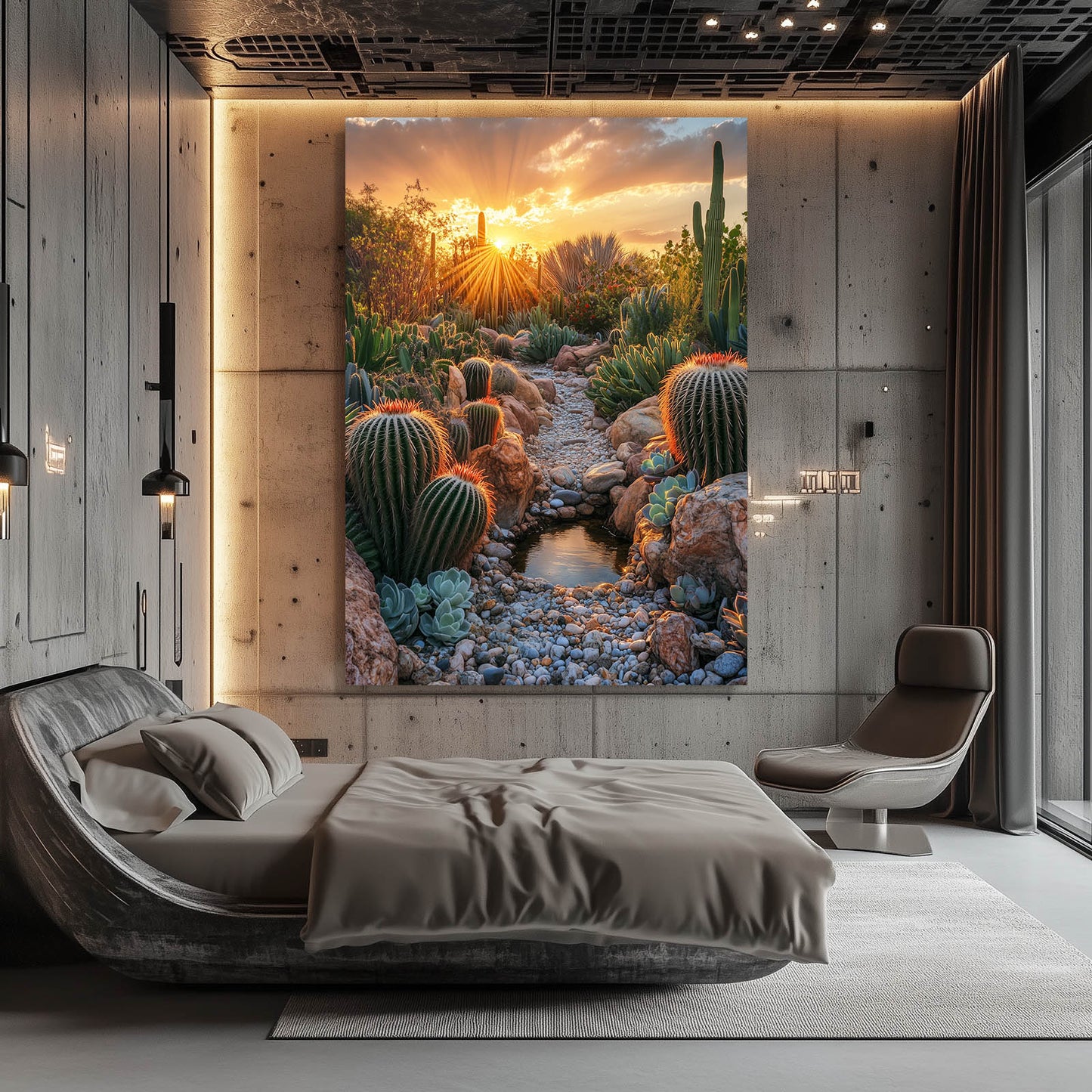 Sunburst Rock Garden Cactus Wall Art – styled in a furnished interior