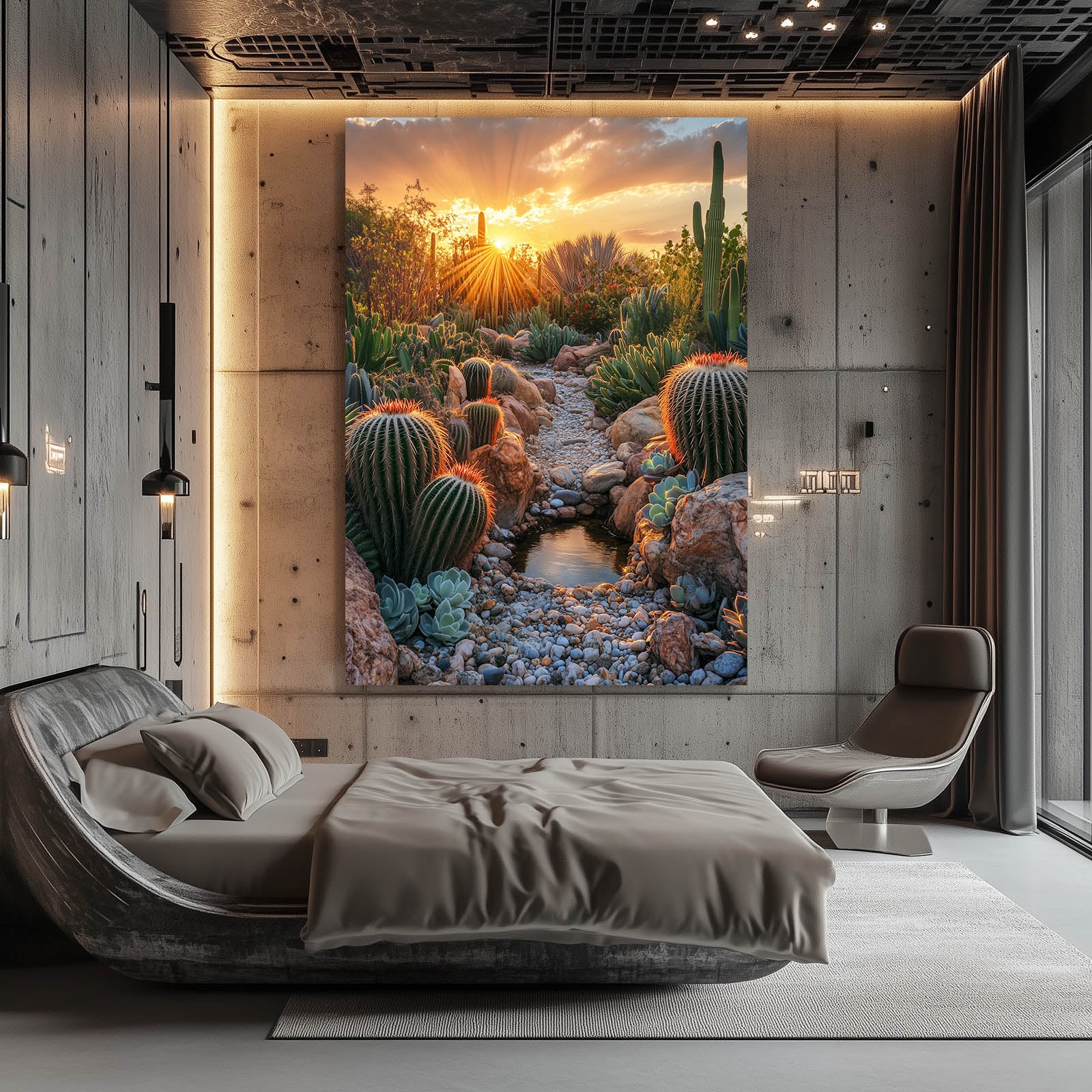 Sunburst Rock Garden Cactus Wall Art – styled in a furnished interior
