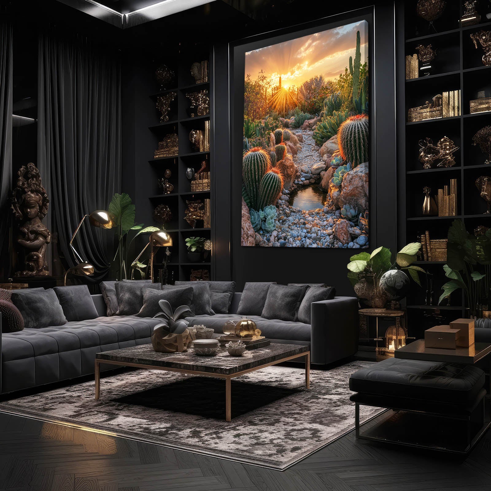 Sunburst Rock Garden Cactus Wall Art – styled in a furnished interior