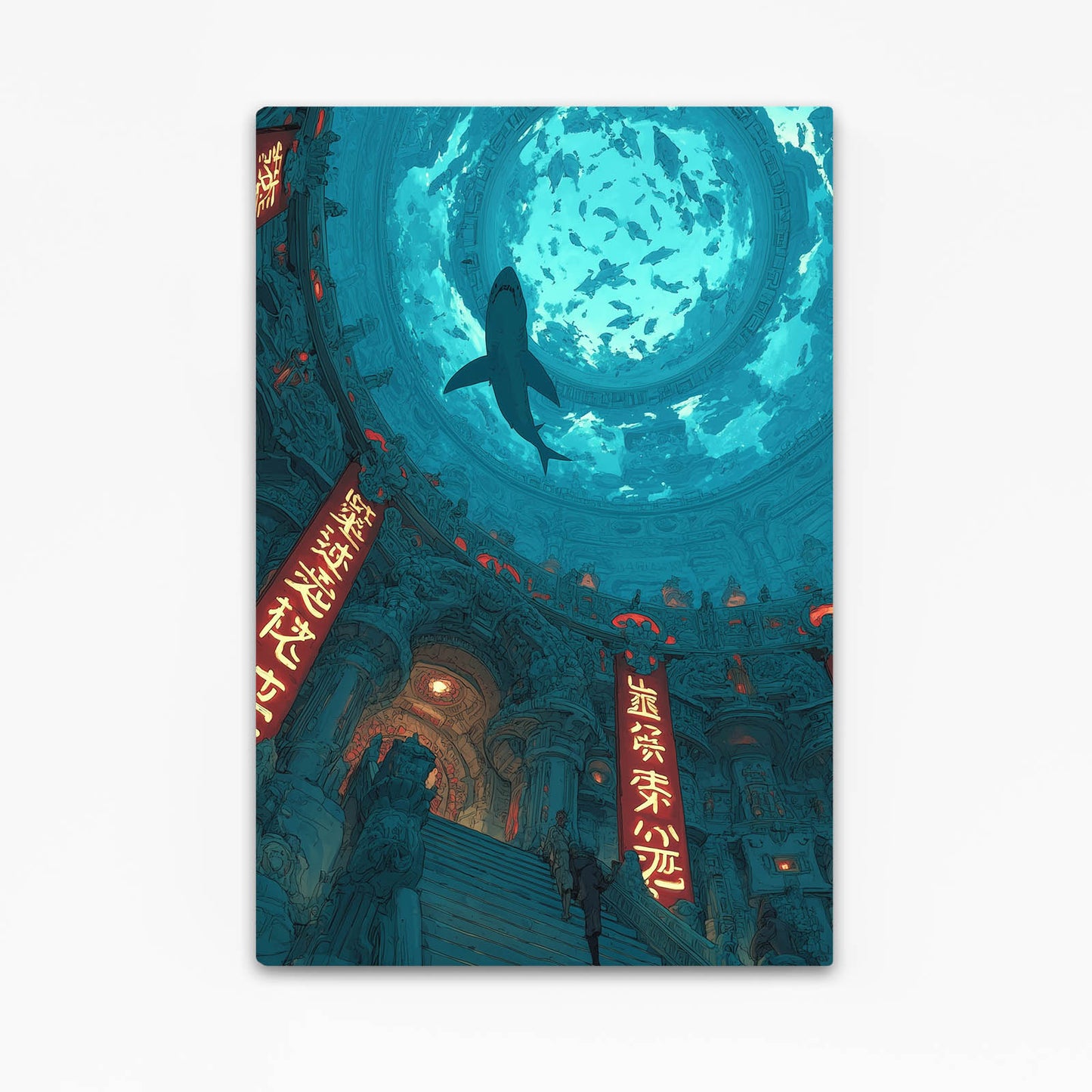 Sunken Temple Teal Shark Wall Art – sunken temple teal shark canvas print