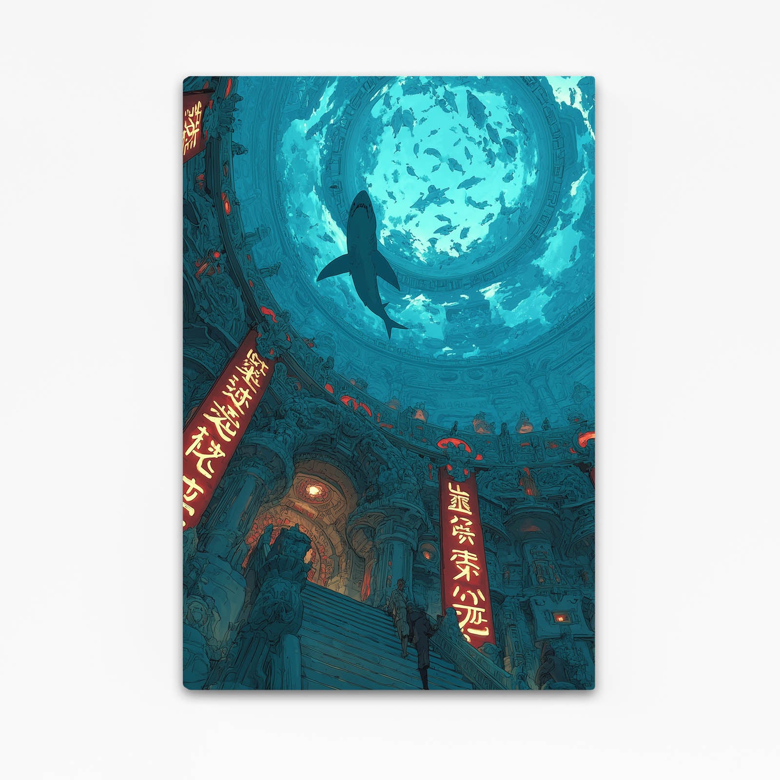 Sunken Temple Teal Shark Wall Art – sunken temple teal shark canvas print