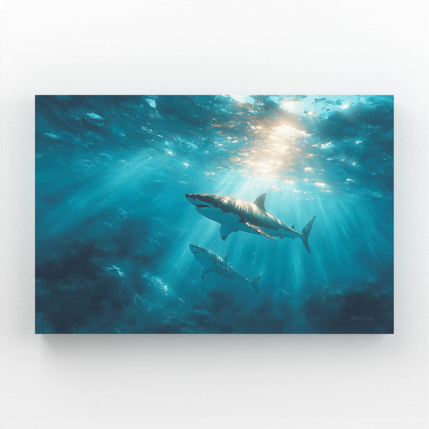 Sunlit Deep Ocean Shark Wall Art – sunlit deep ocean shark canvas print