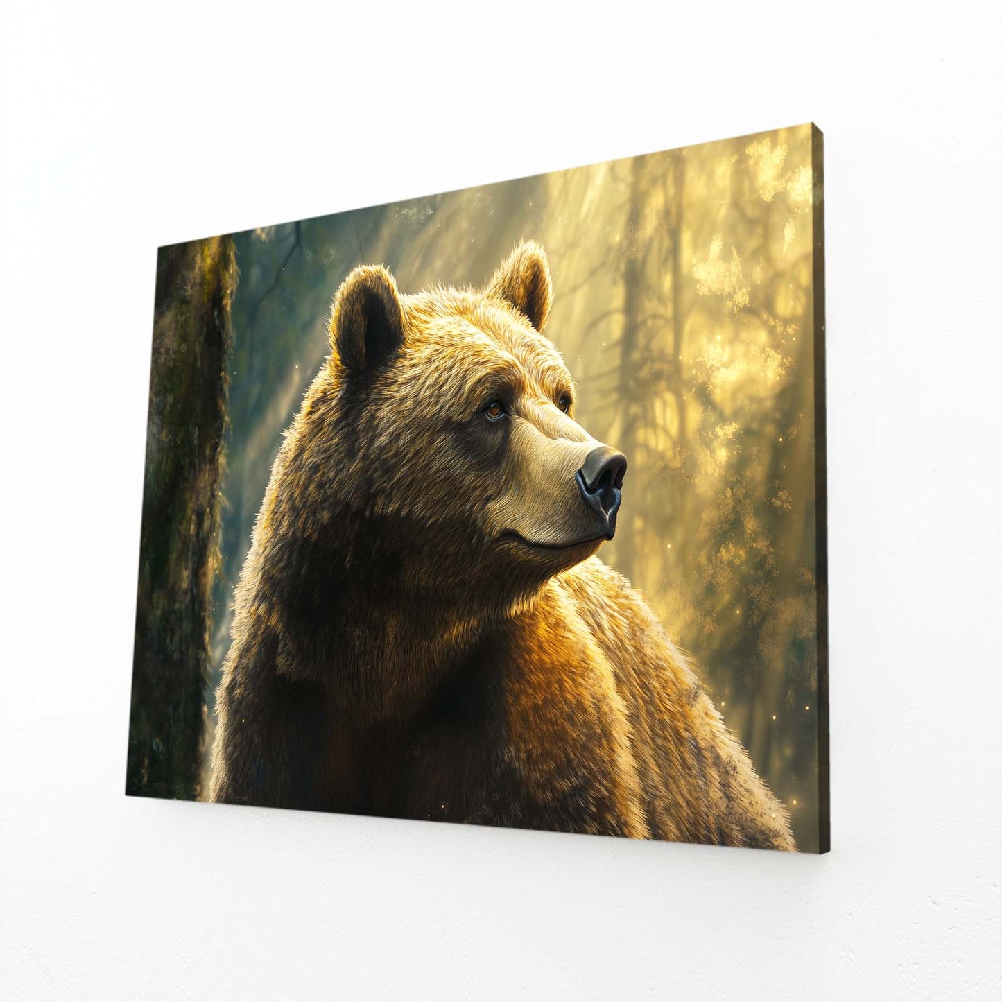 Sunlit Forest Profile Bear Wall Art — contemporary canvas print, angled canvas view on white background